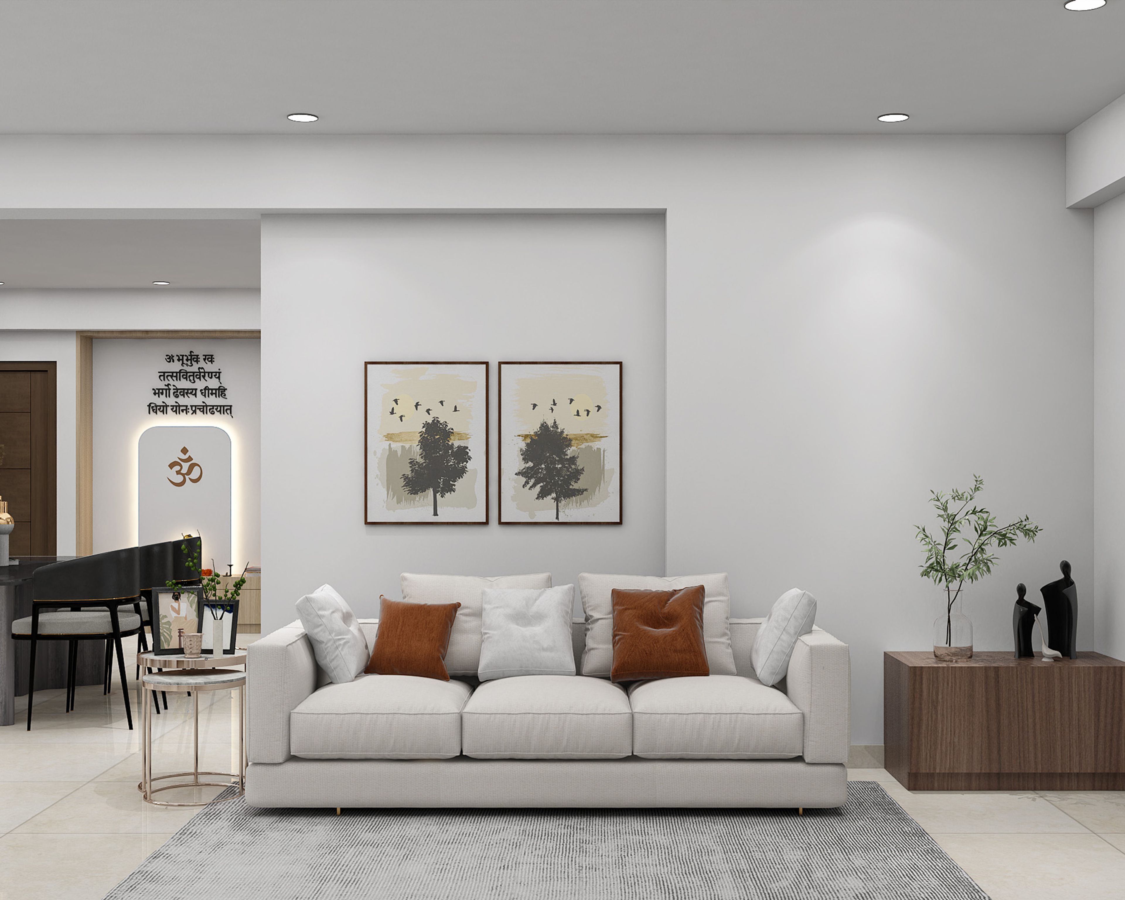 Minimal Living Room Design with Beige Sofa with Hidden Storage