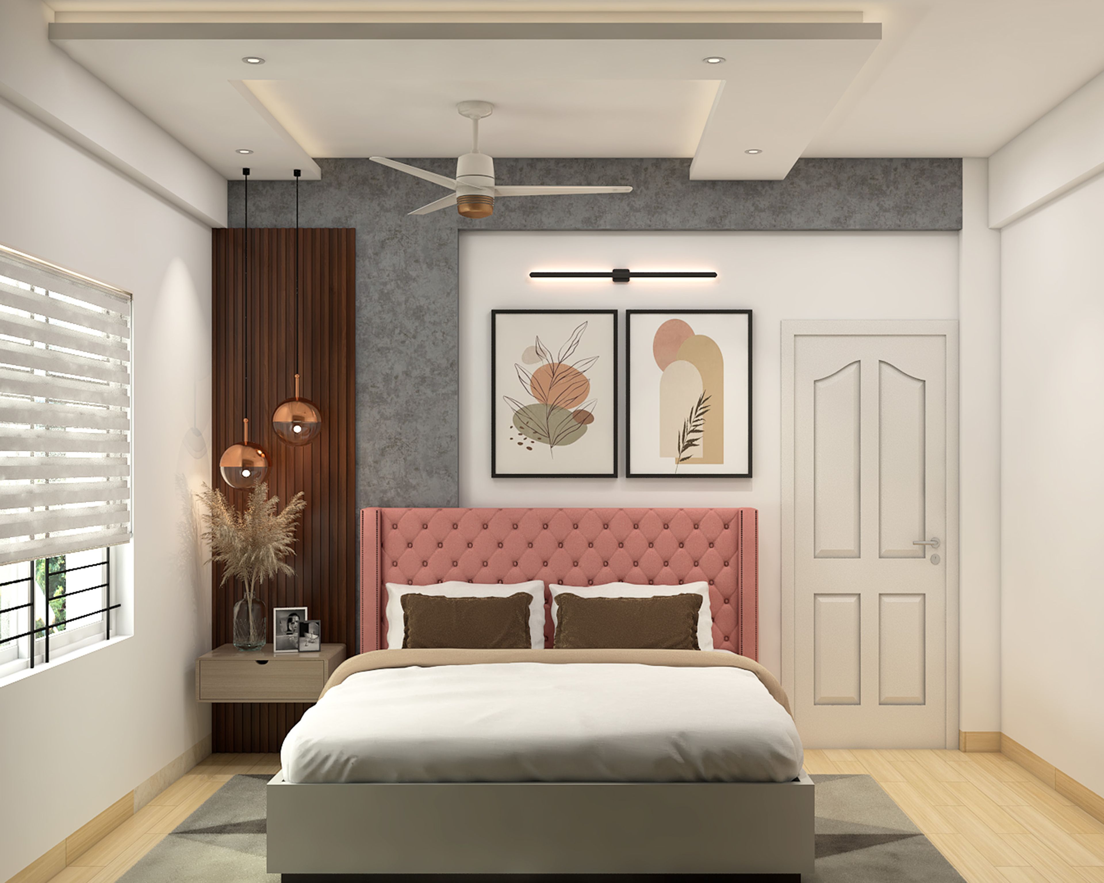Blush Contemporary Master Bedroom Design with Floating Bedside Unit