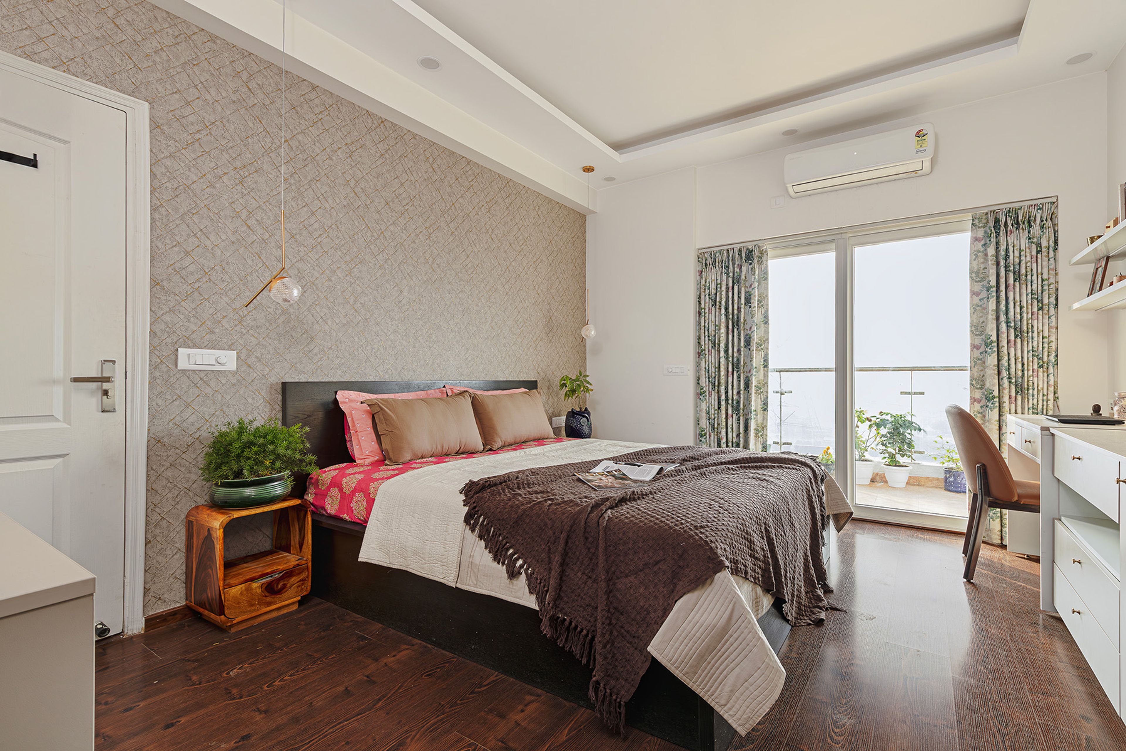 Modern Master Bedroom Design with Study and Built-In Storage Wall