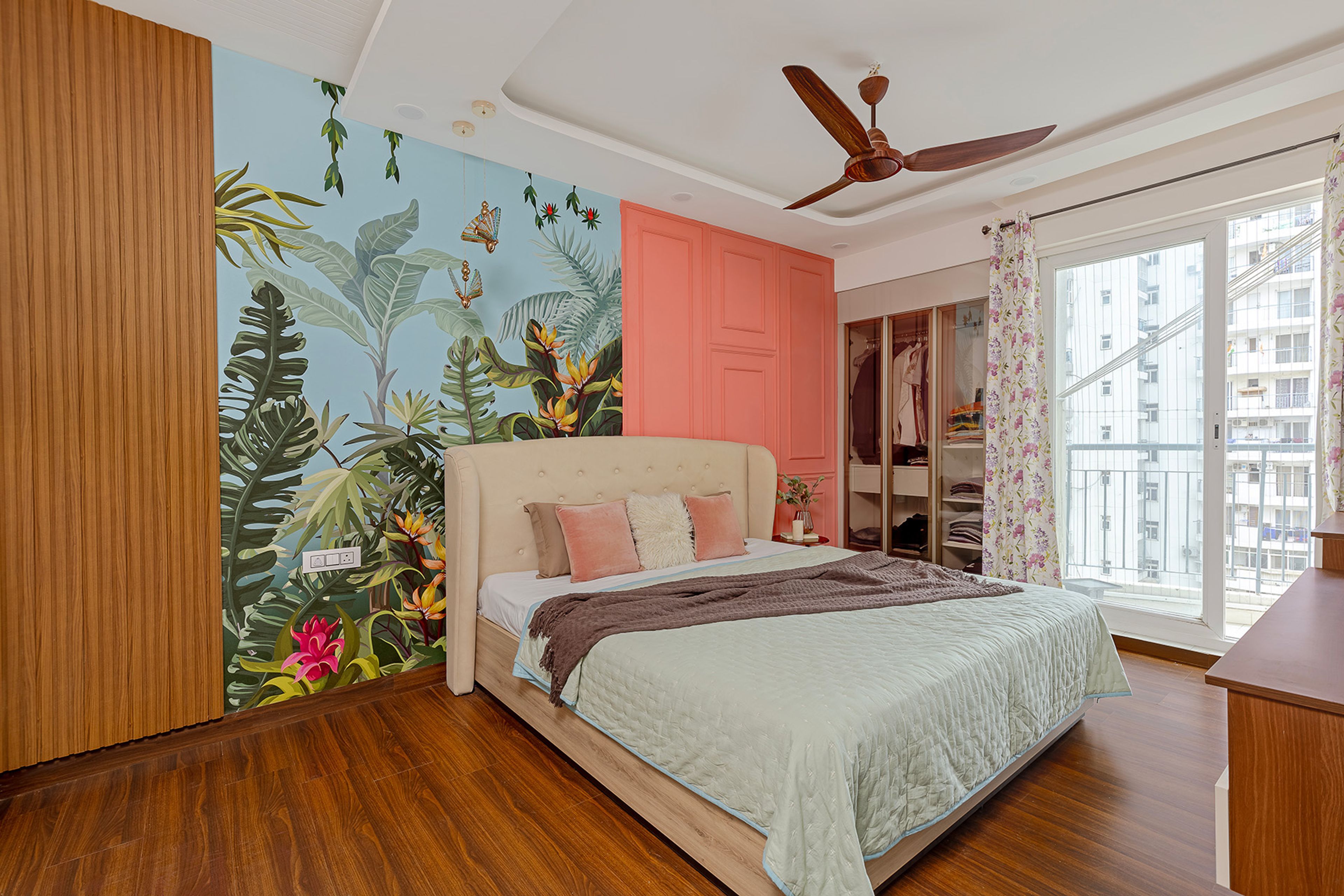 Contemporary Master Bedroom Design with TRopical Mural Feature Wall