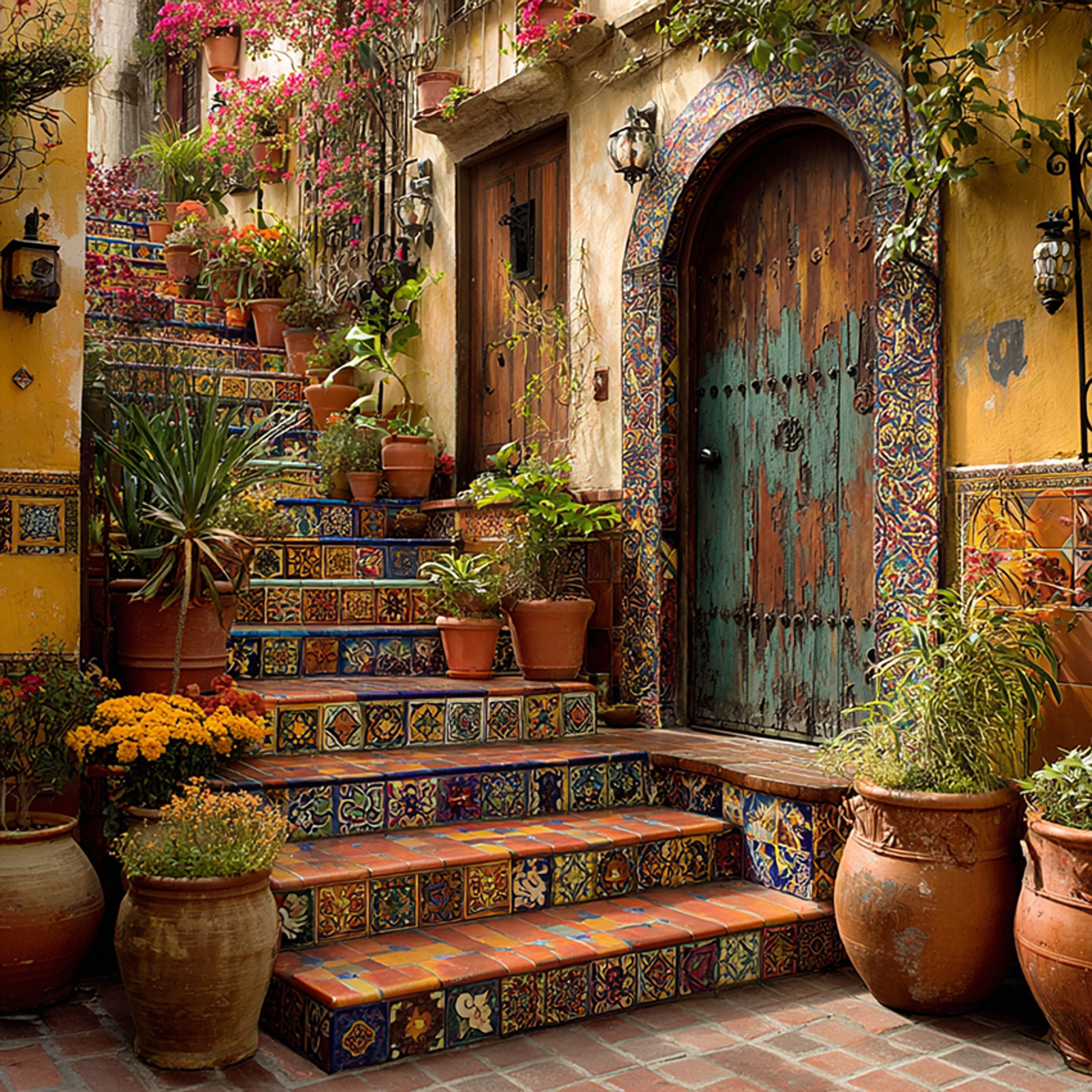 Mediterranean Straight Staircase Design with Tile Cladding