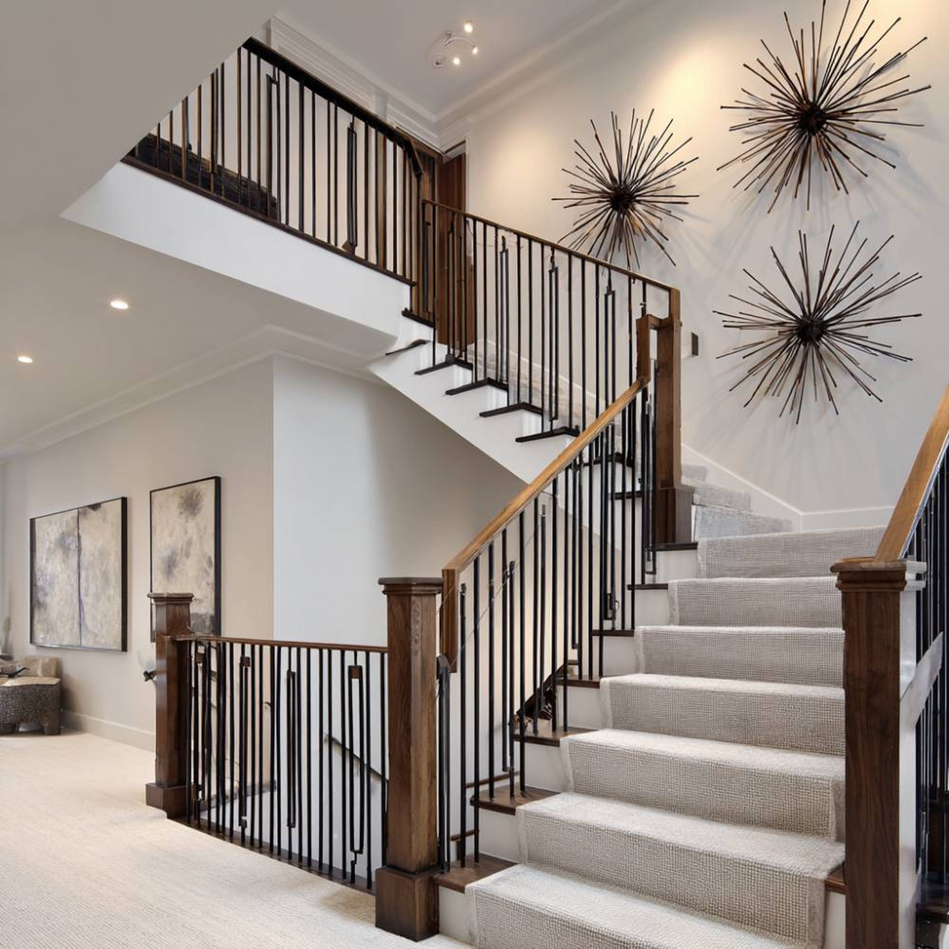 Rustic L-Shaped Staircase Design with Wood, Concrete, and Metal Elements