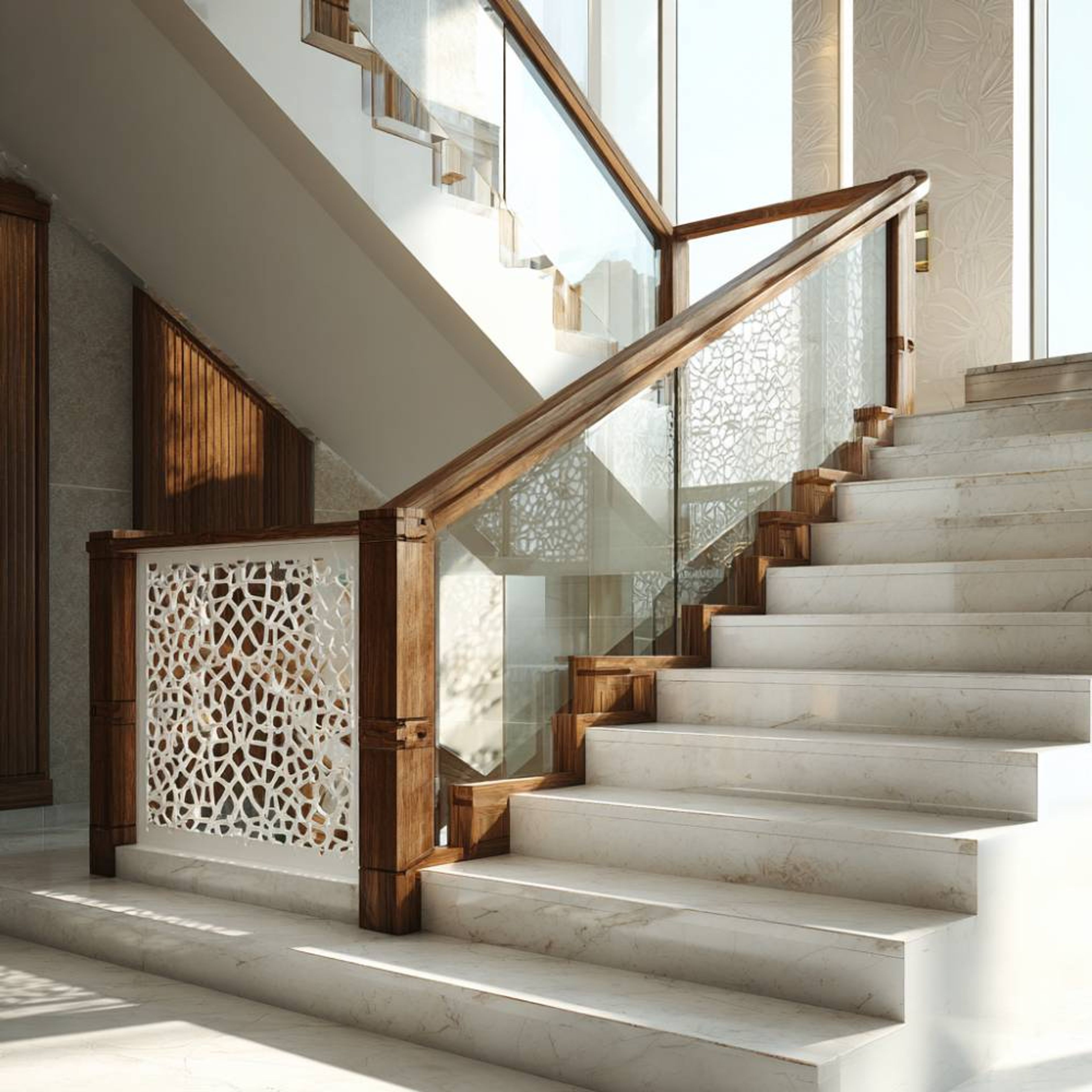 Contemporary L-Shaped Staircase Design with Concrete Steps and Wooden Accents