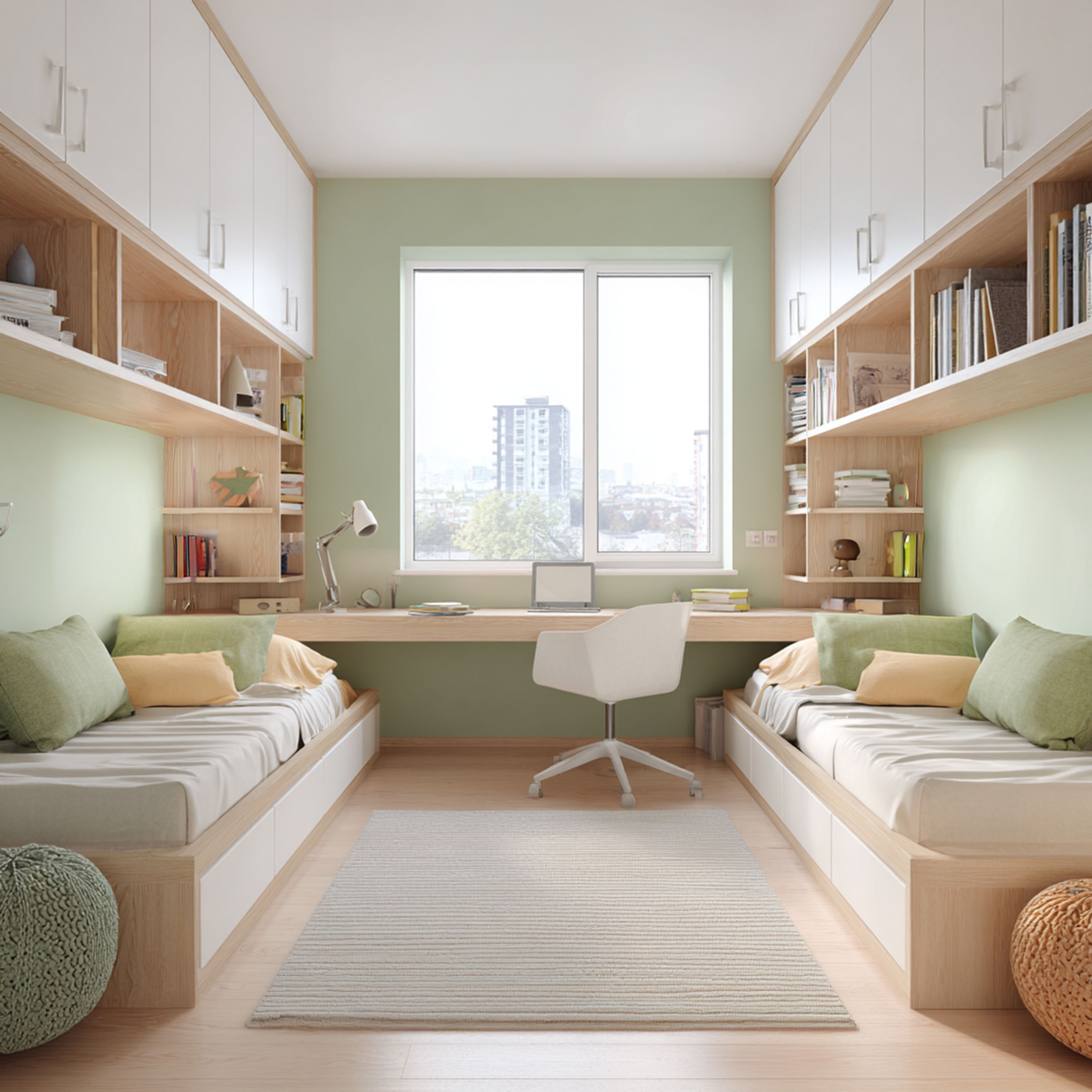 Space Saving Shared Bedroom Design With Under Bed Drawer Storage