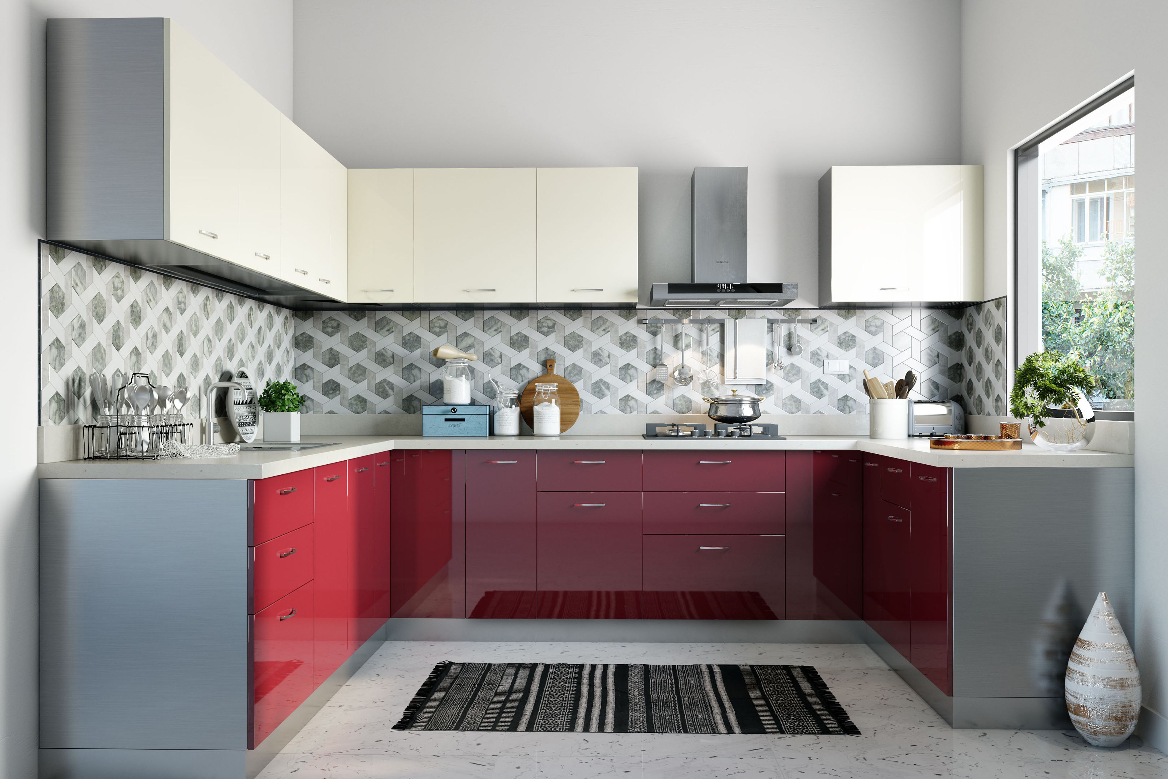 Ceramic Geometric Cube Kitchen Tile Design in Matte Finish