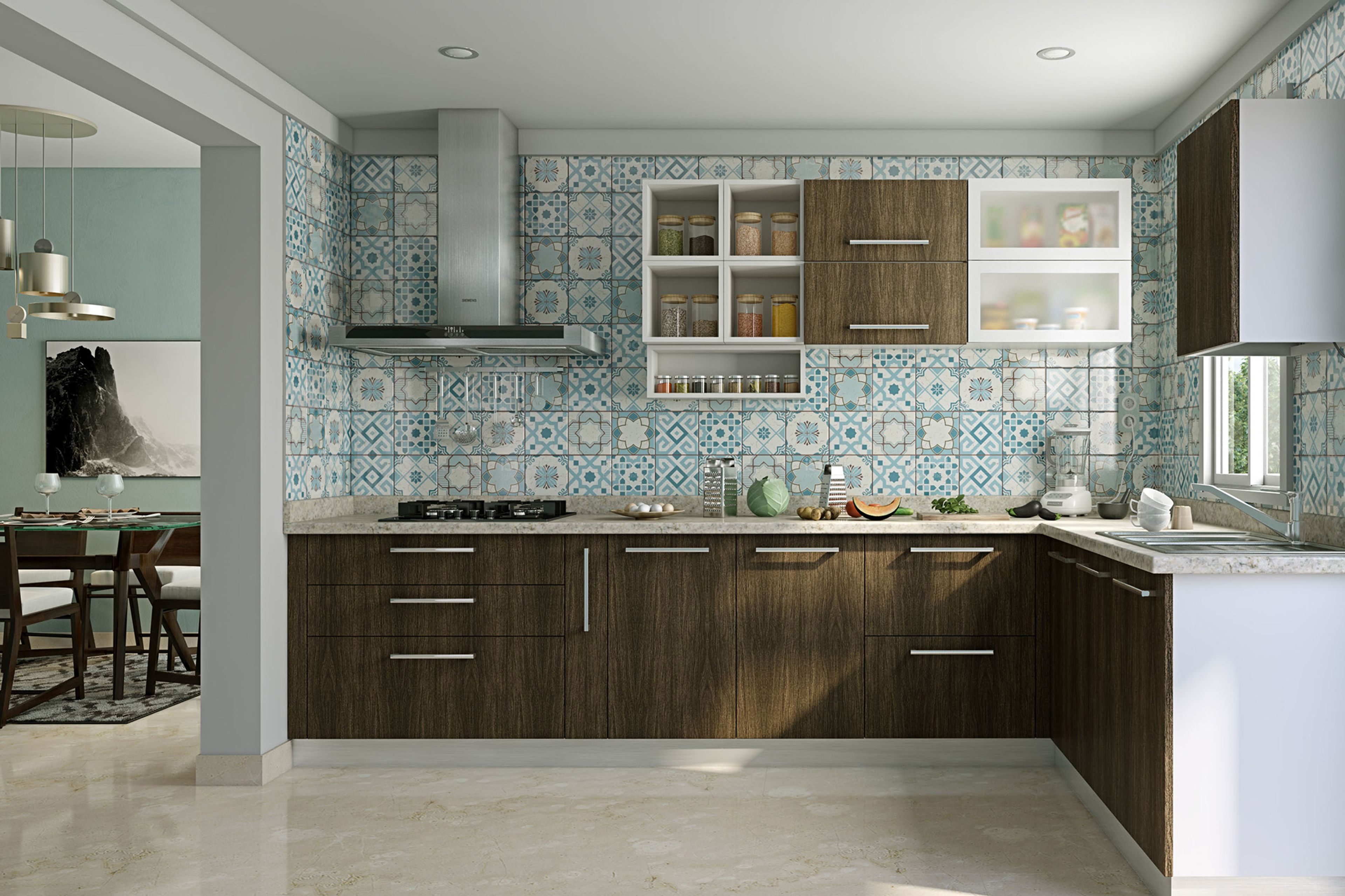 Moroccan Pattern Square Ceramic Kitchen Tile Design in Semi Gloss