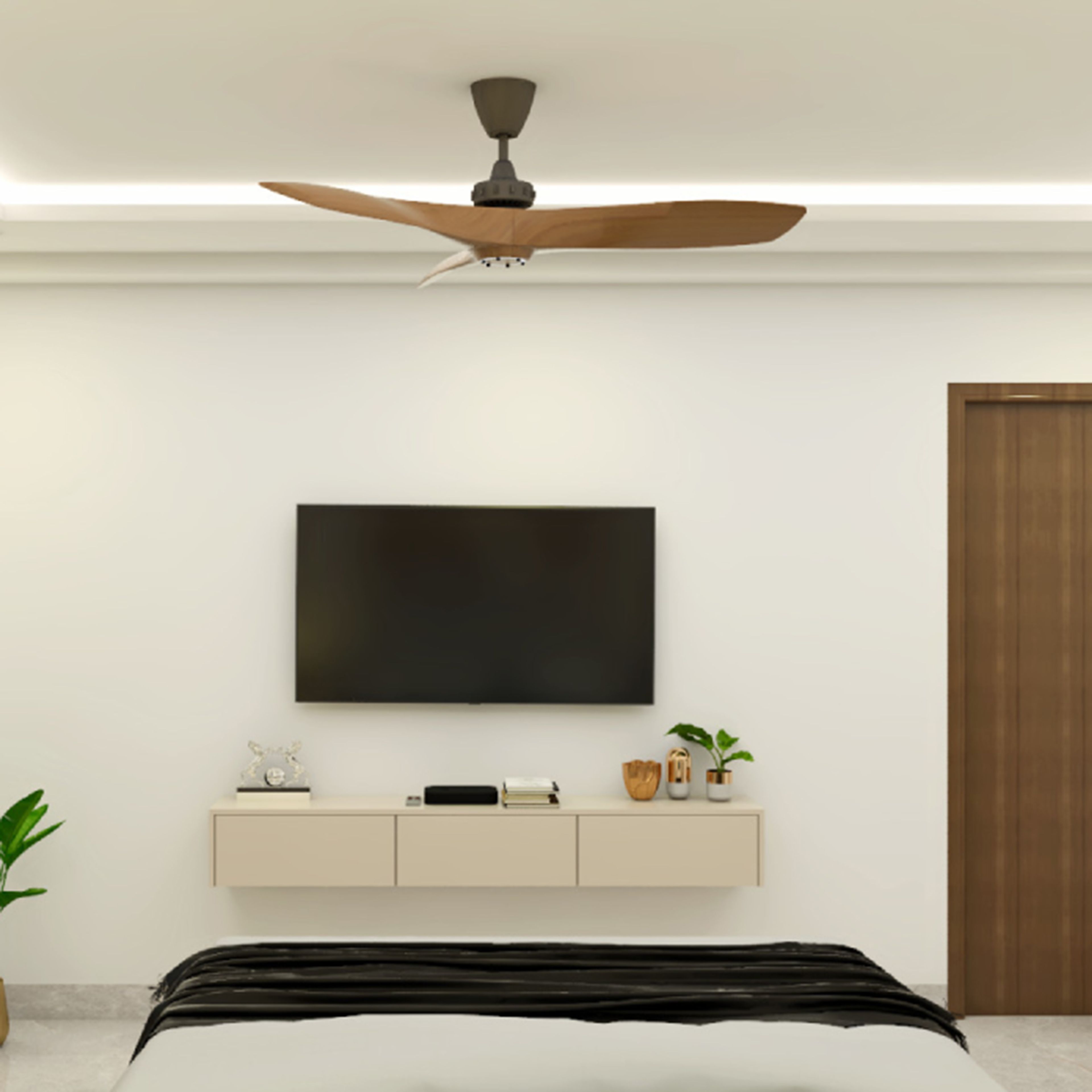 Grey TV Unit Design with Handle-Free Drawers and Floating Silhouette