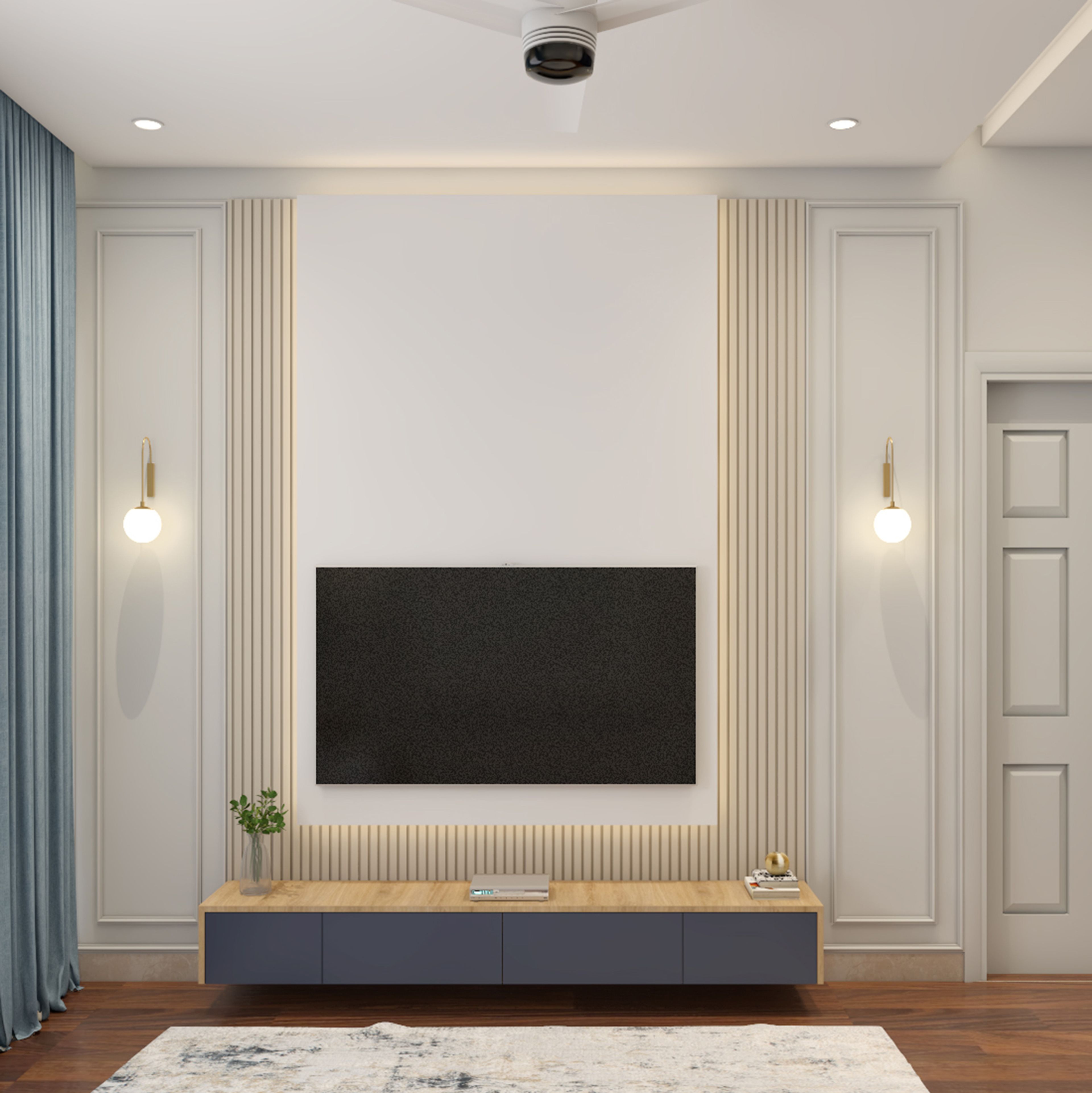 Shore TV Unit Design with Soft-Close Drawer Storage and Vertical Paneling