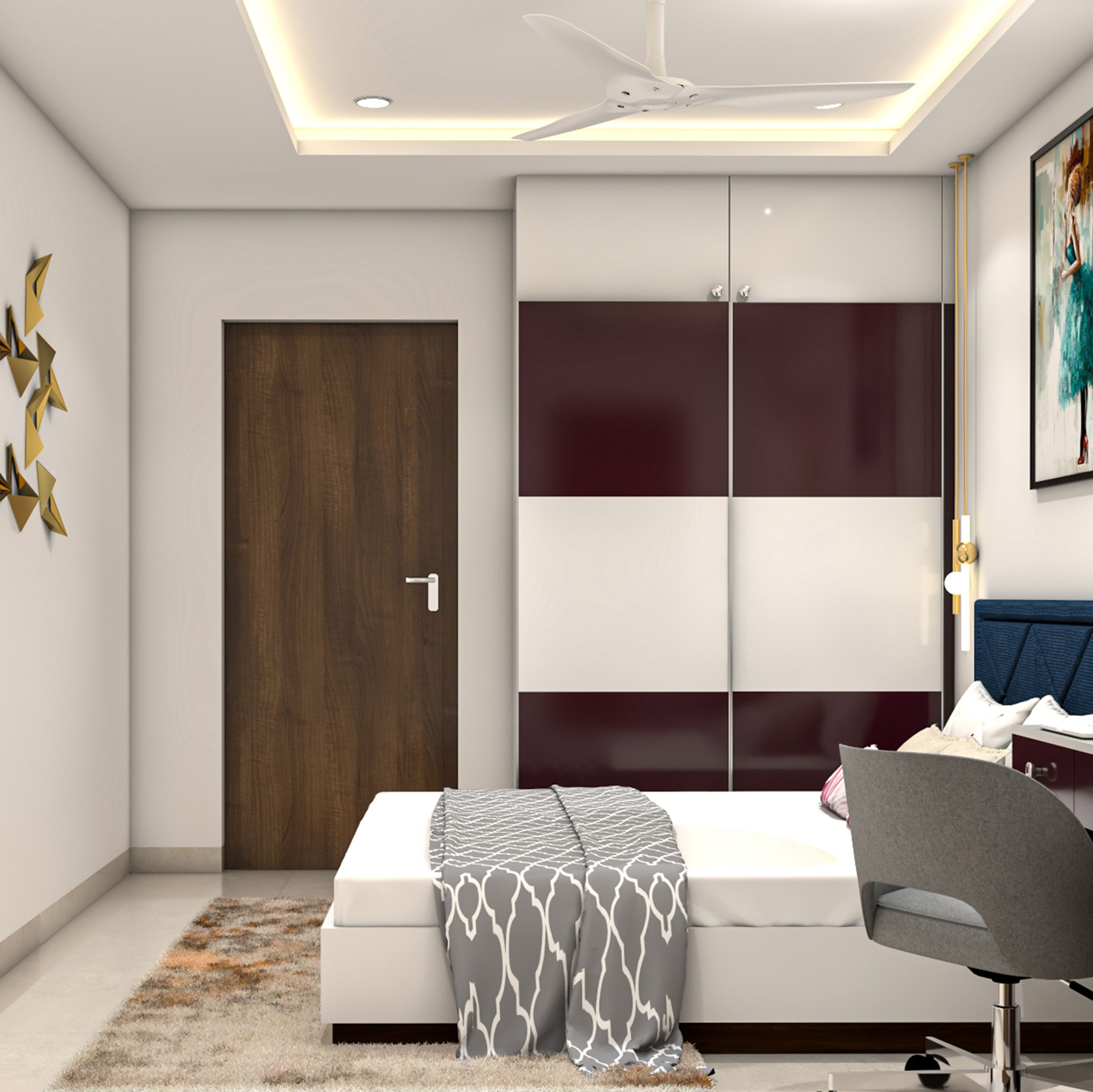 White and Aubergine Modern 2-Door Sliding Wardrobe Design in Suede Finish