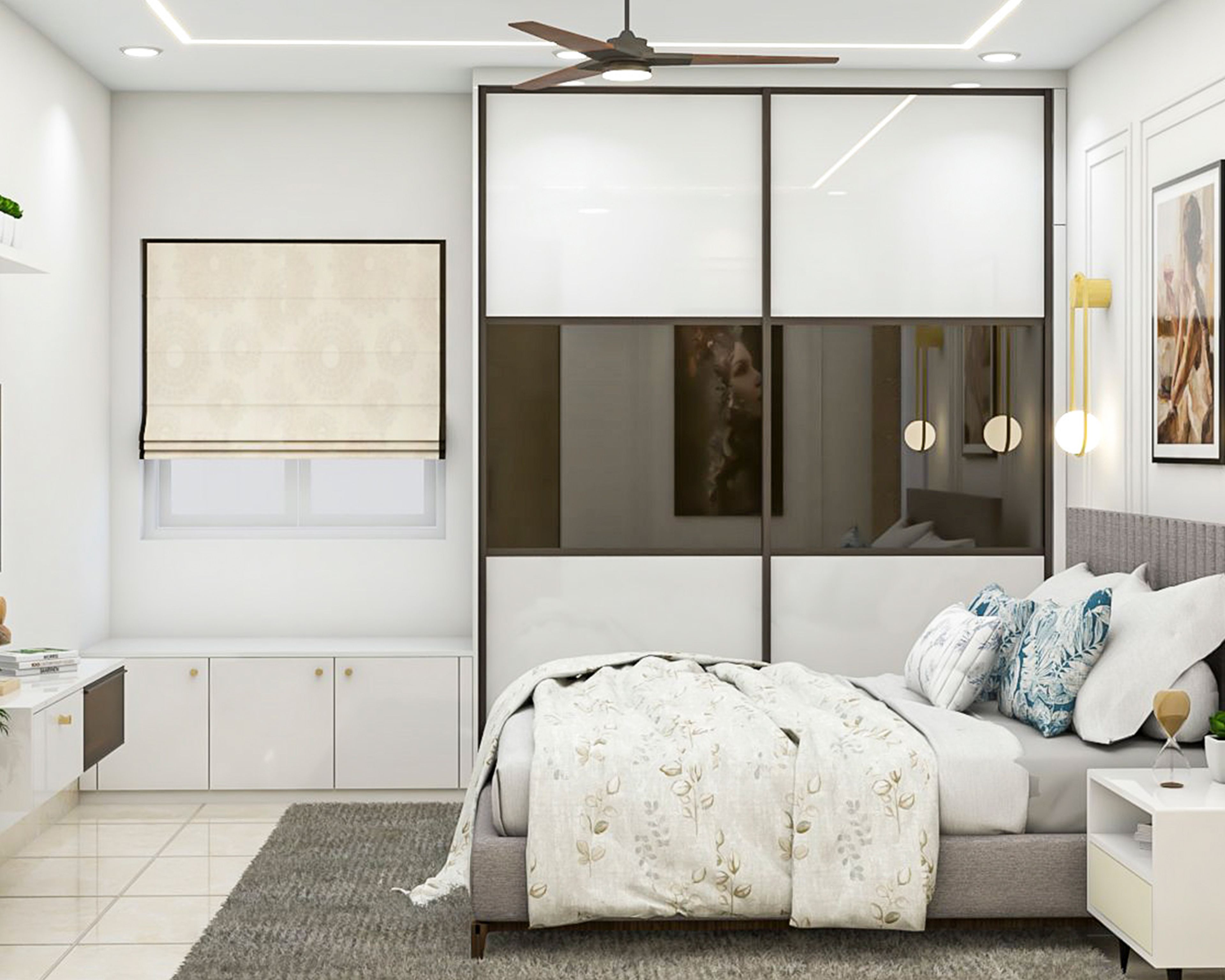 Modern 2-Door Sliding Wardrobe Design with Glossy White and Red Panels