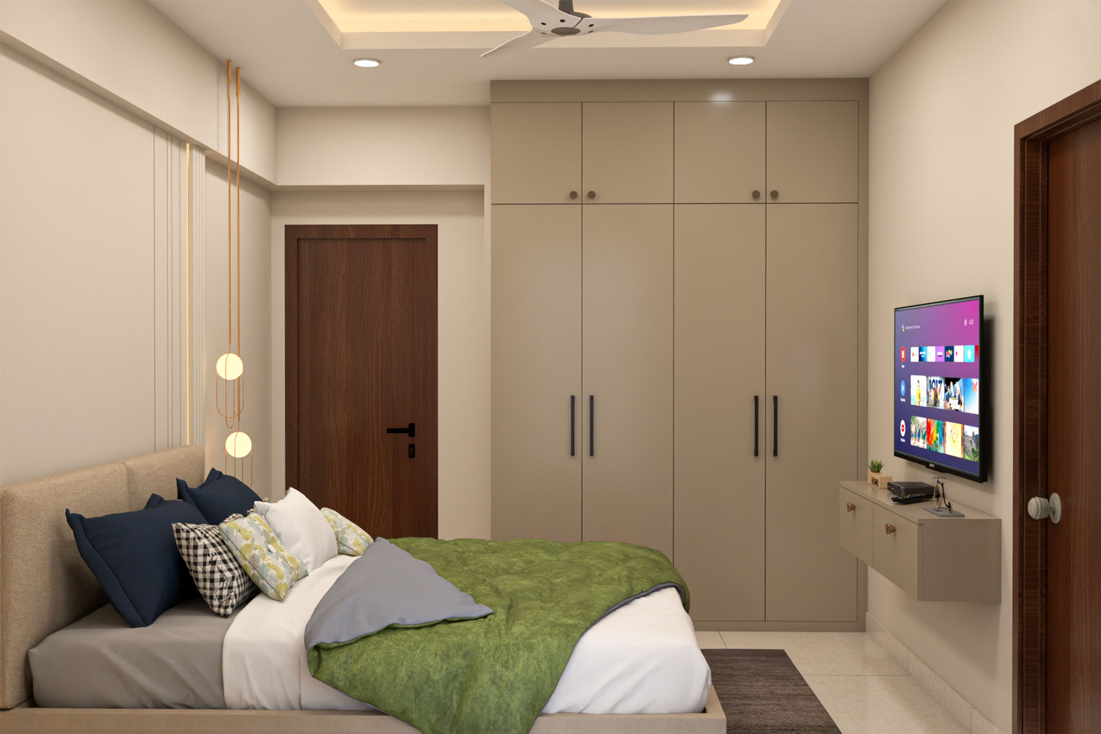 4-Door Taupe Swing Wardrobe Design with Full-Height Storage and Matte Shutters