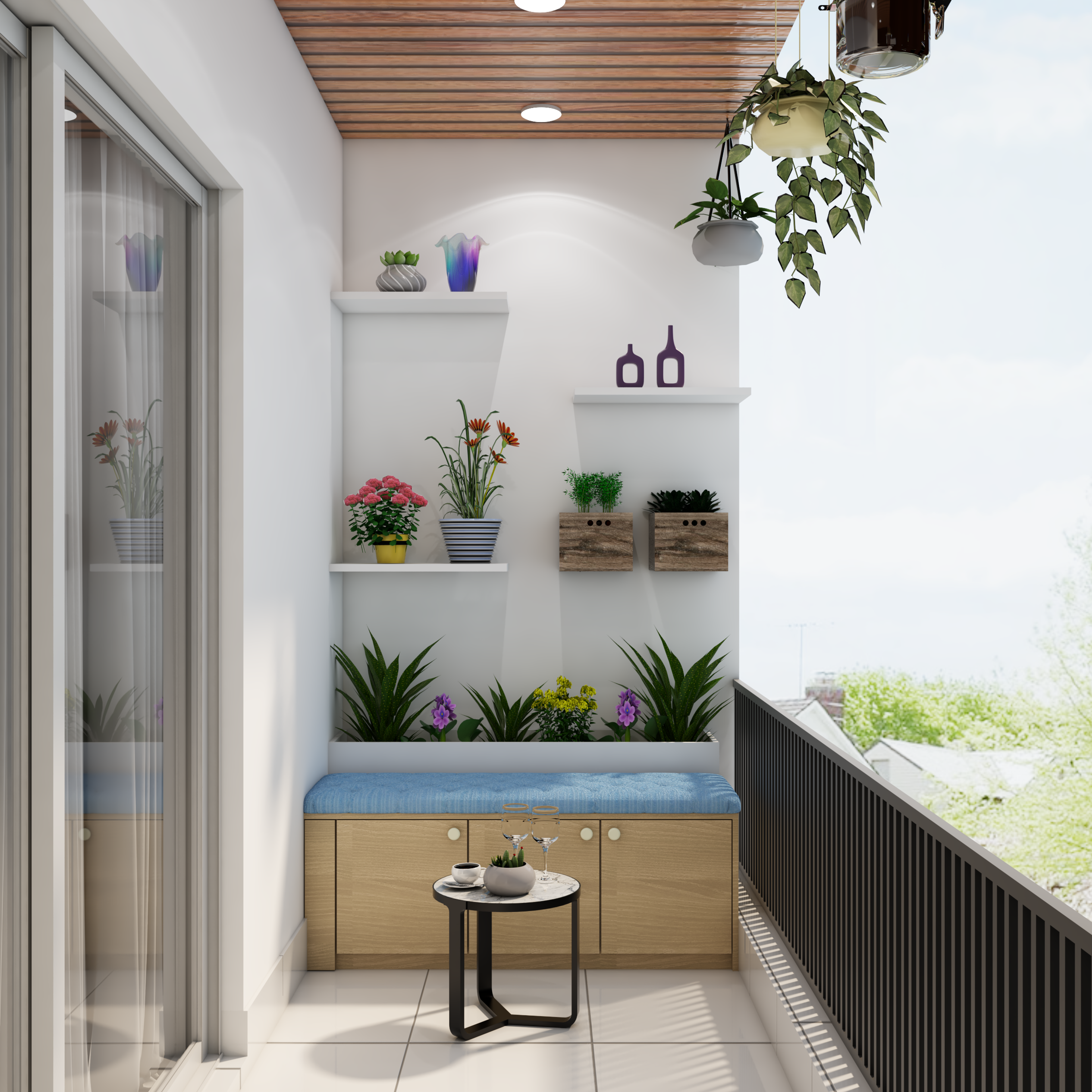 Contemporary Balcony Design With Wooden Ceiling - Livspace