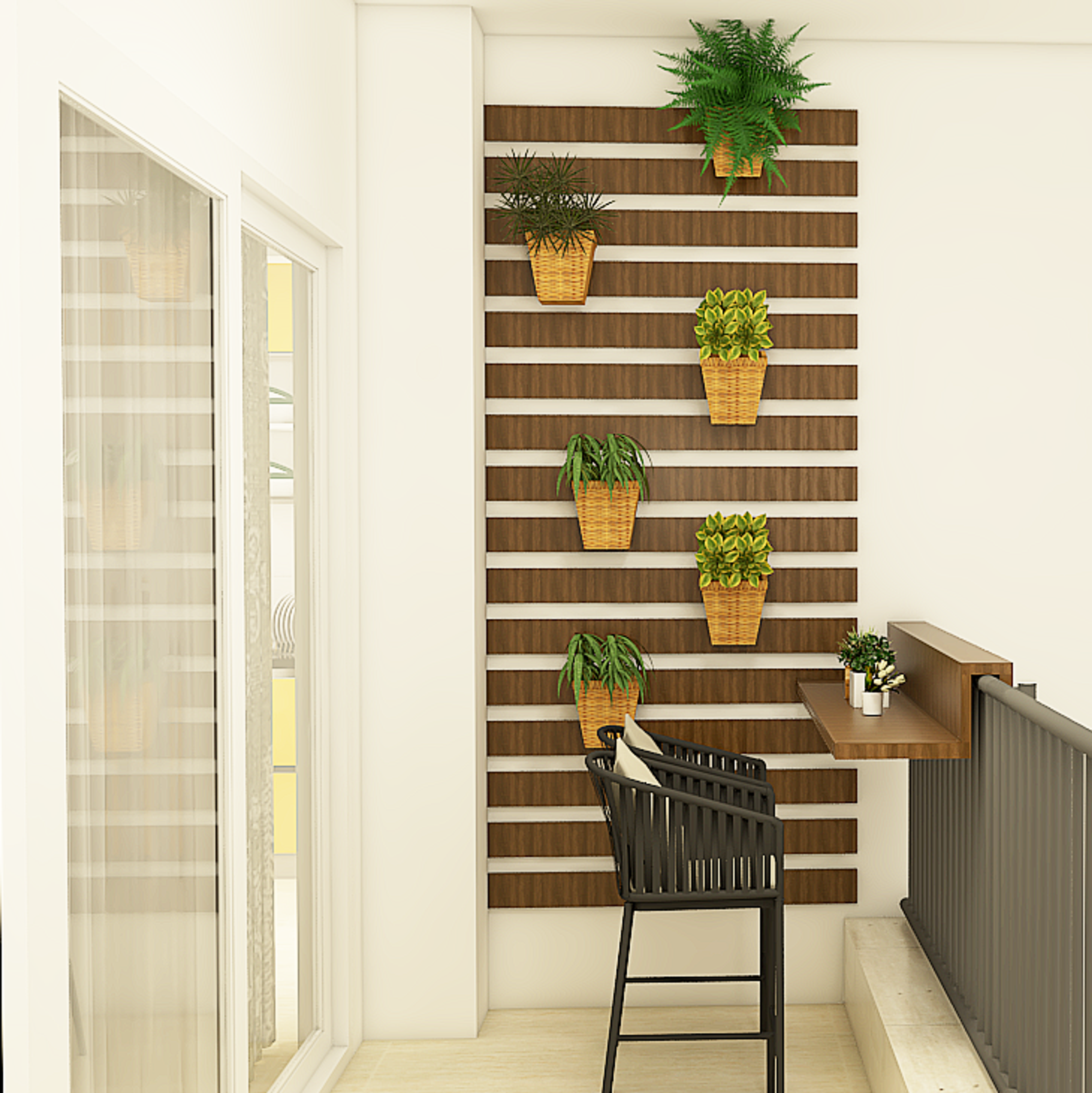 Modern Balcony Design With Wooden Mounted Table