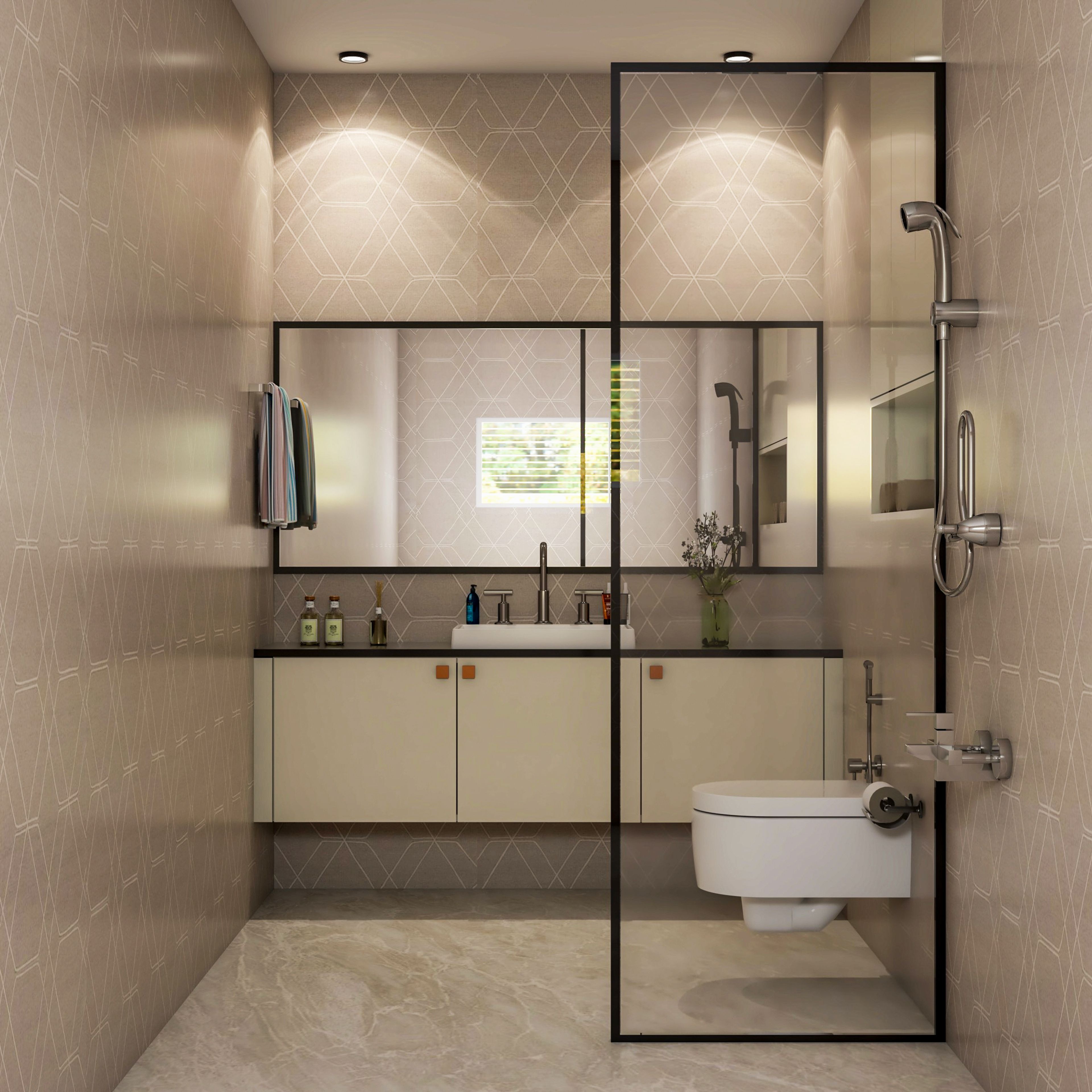 Compact Bathroom Design With Earthy Tones