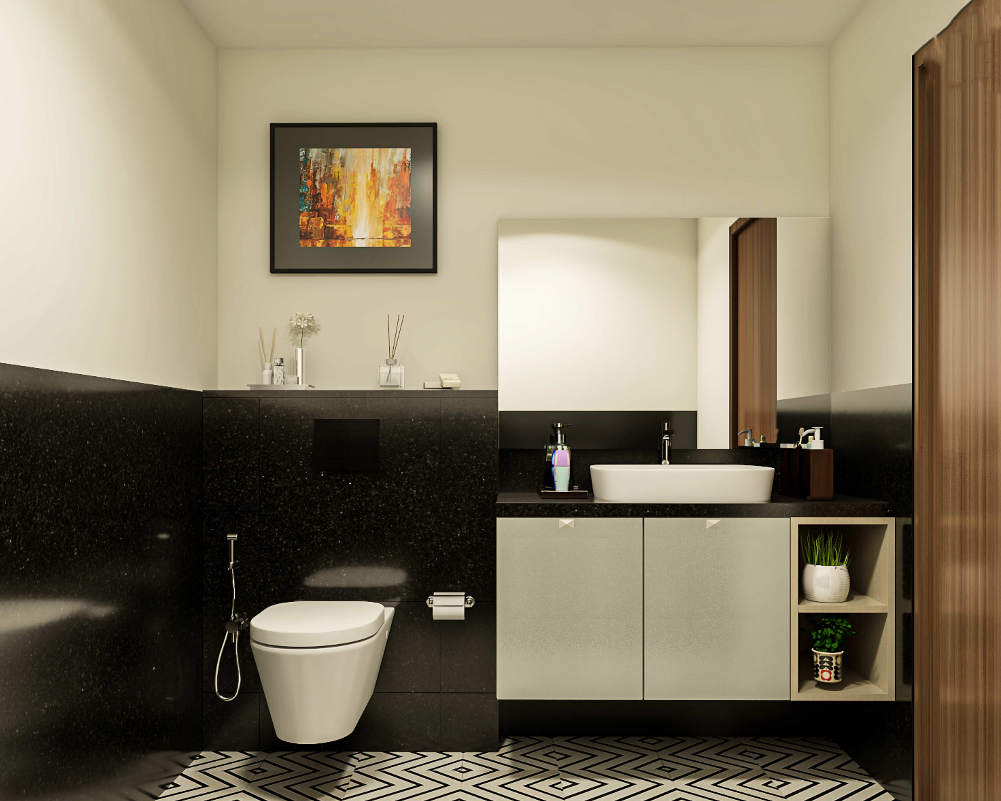 Spacious Black And White Bathroom Design