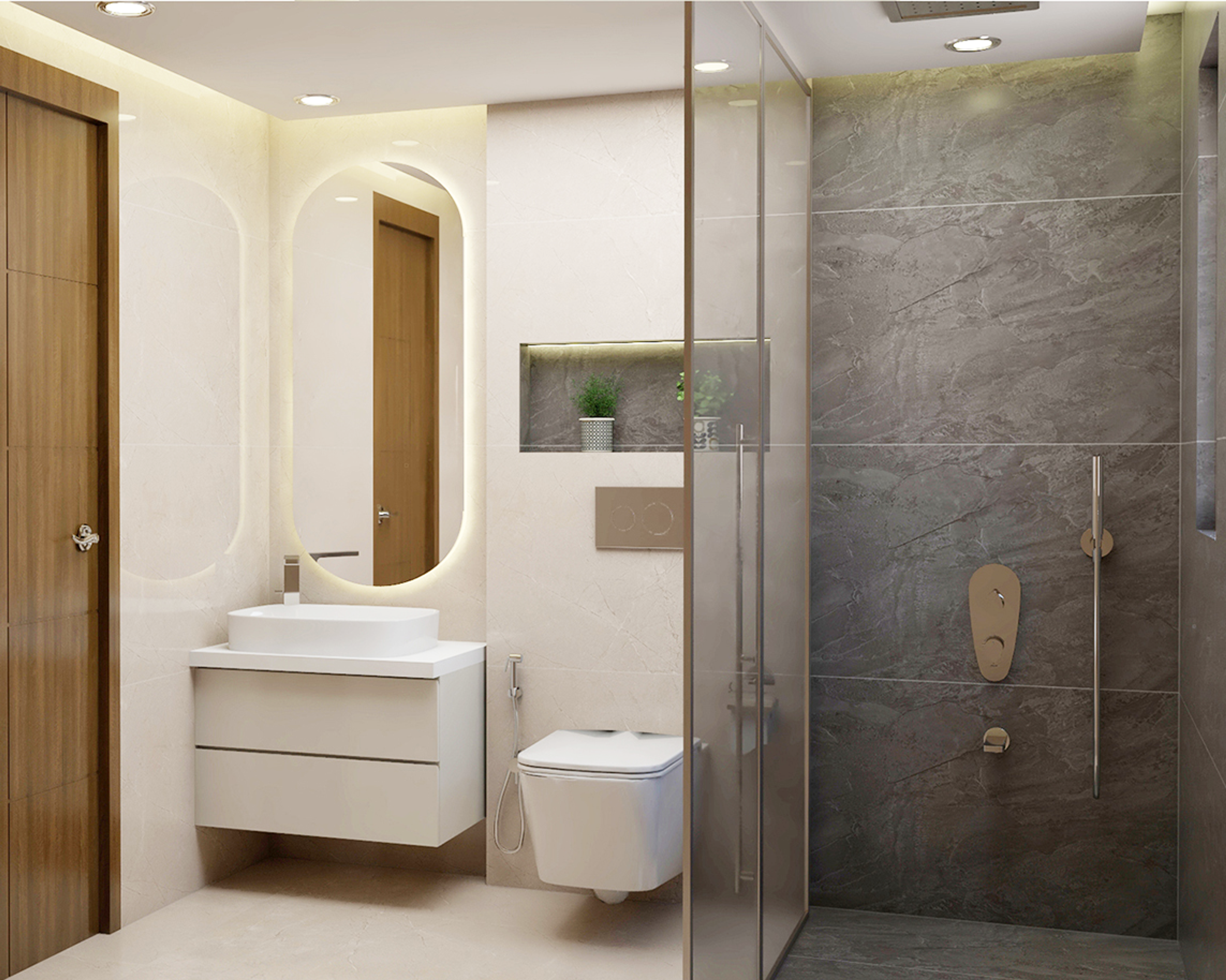 Compact Bathroom Design With Backlit Vanity Mirror