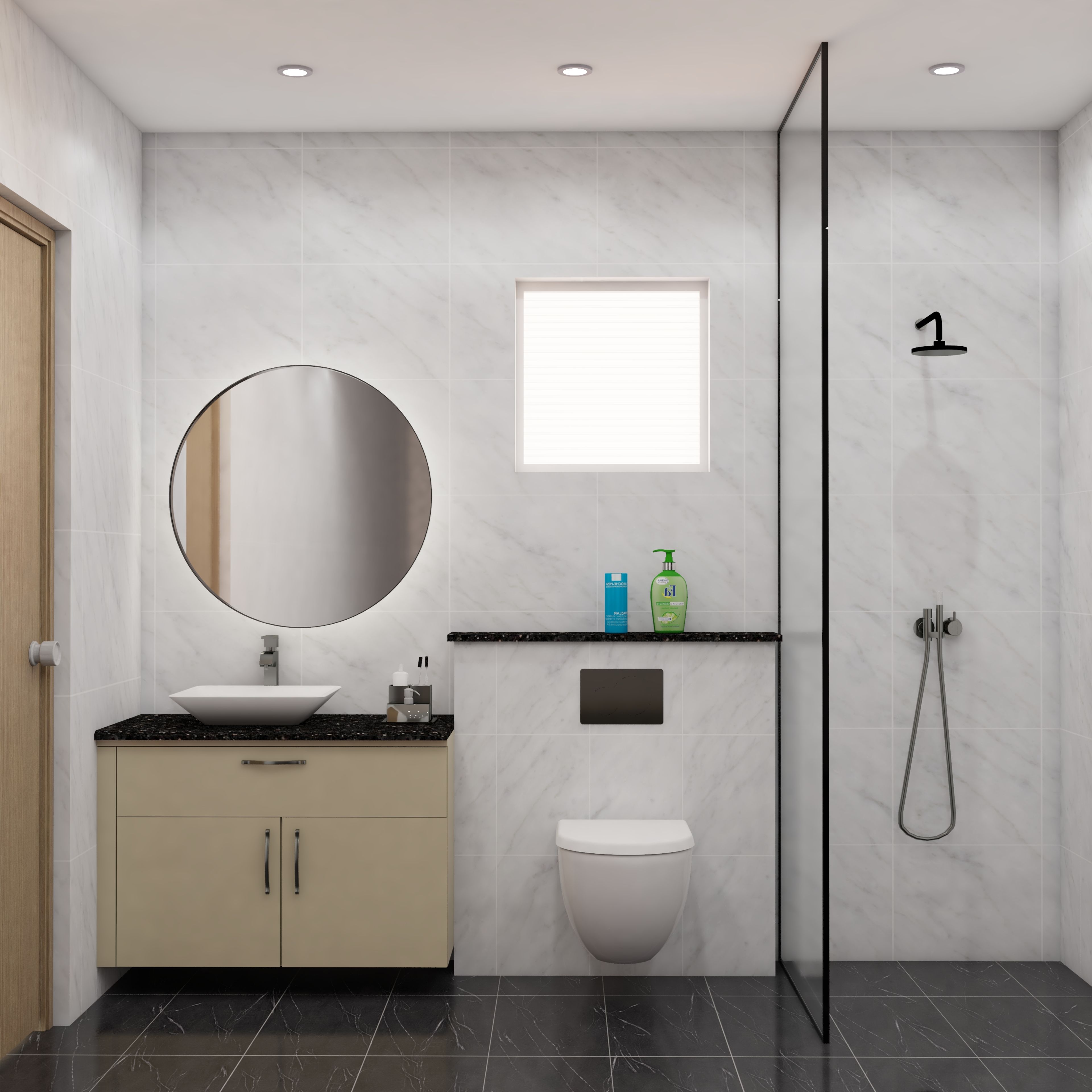 Modern Bathroom Design With Marble Finish Walls