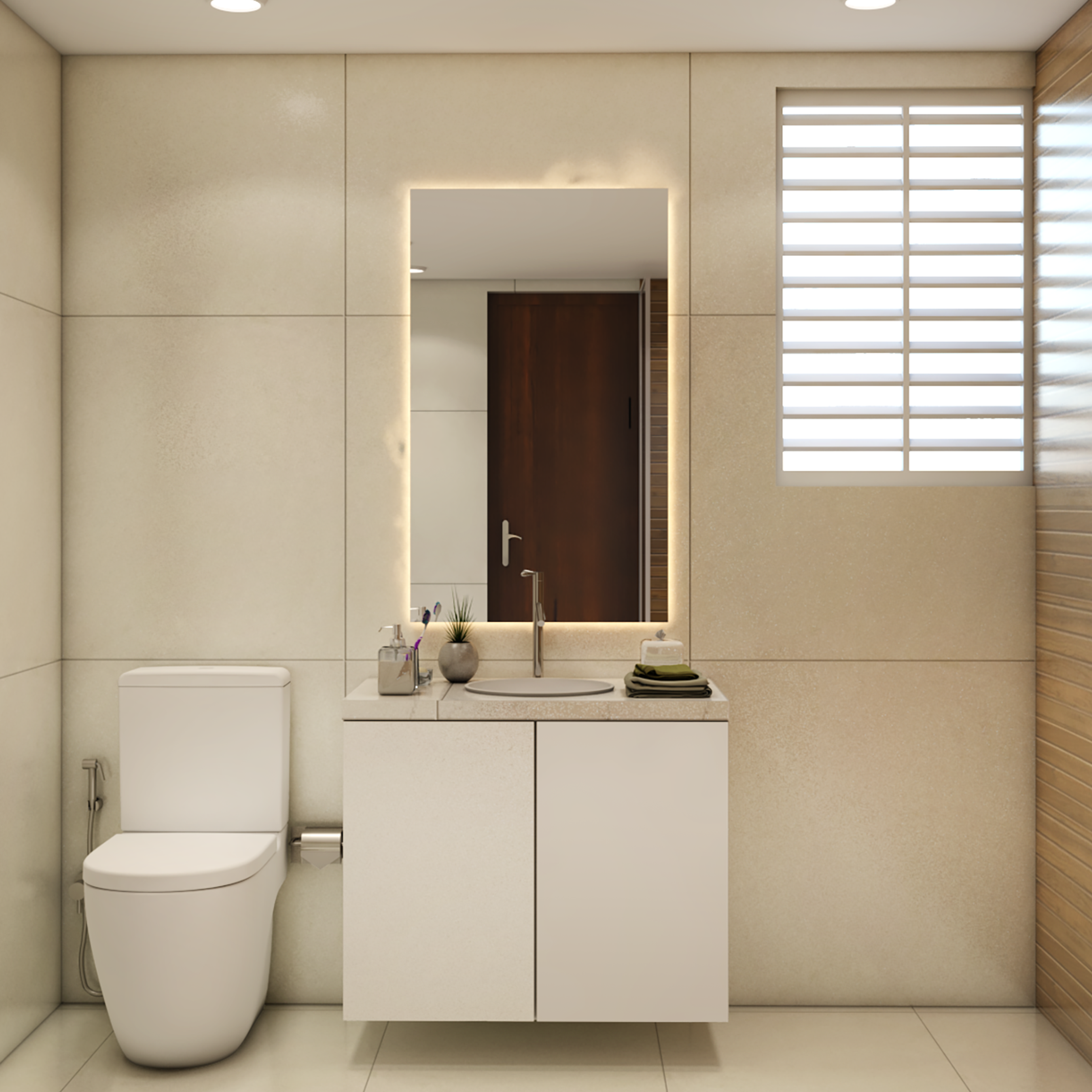 Modern Bathroom Design With Brown Wall Tiles