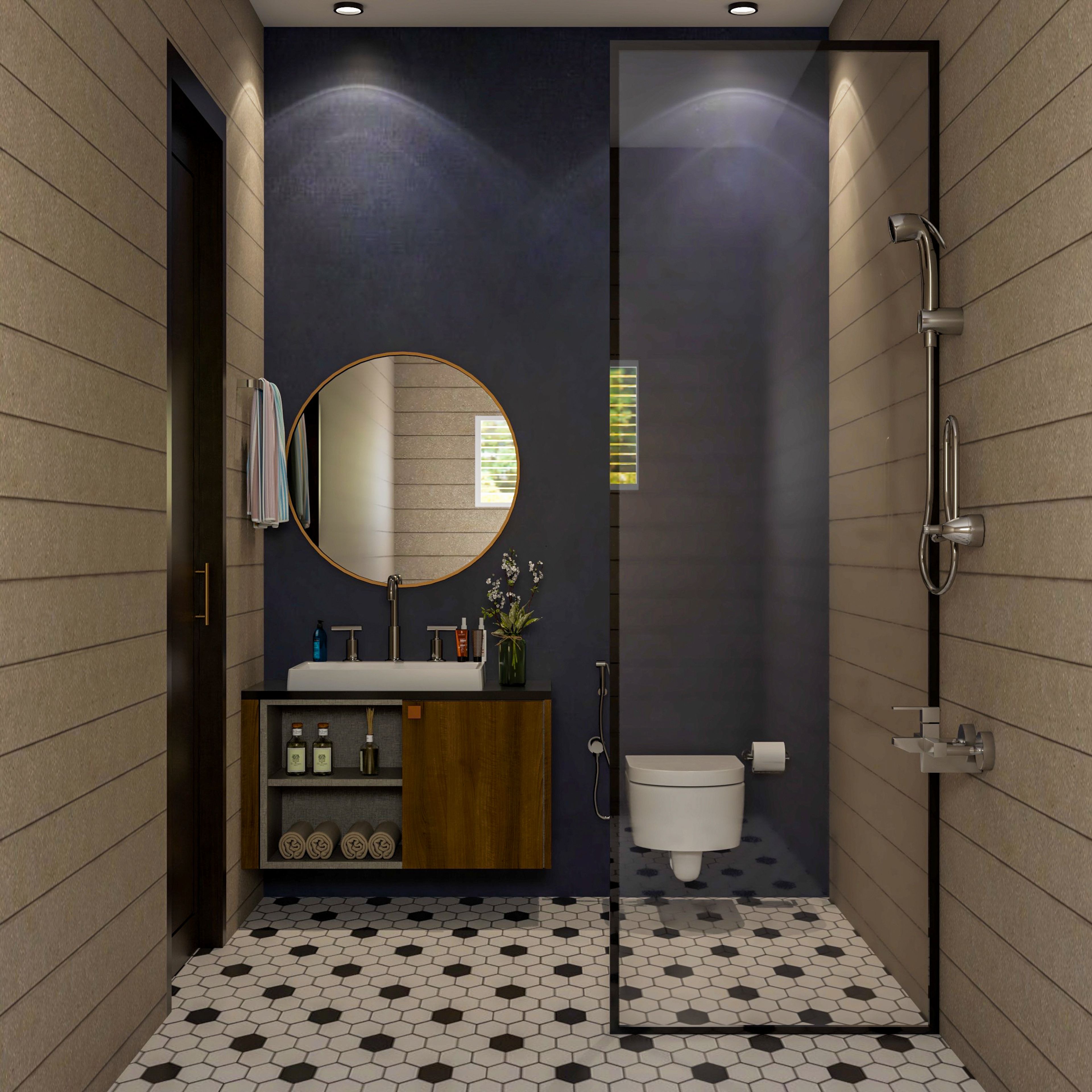 Modern Compact Bathroom Design With Vibrant Interiors