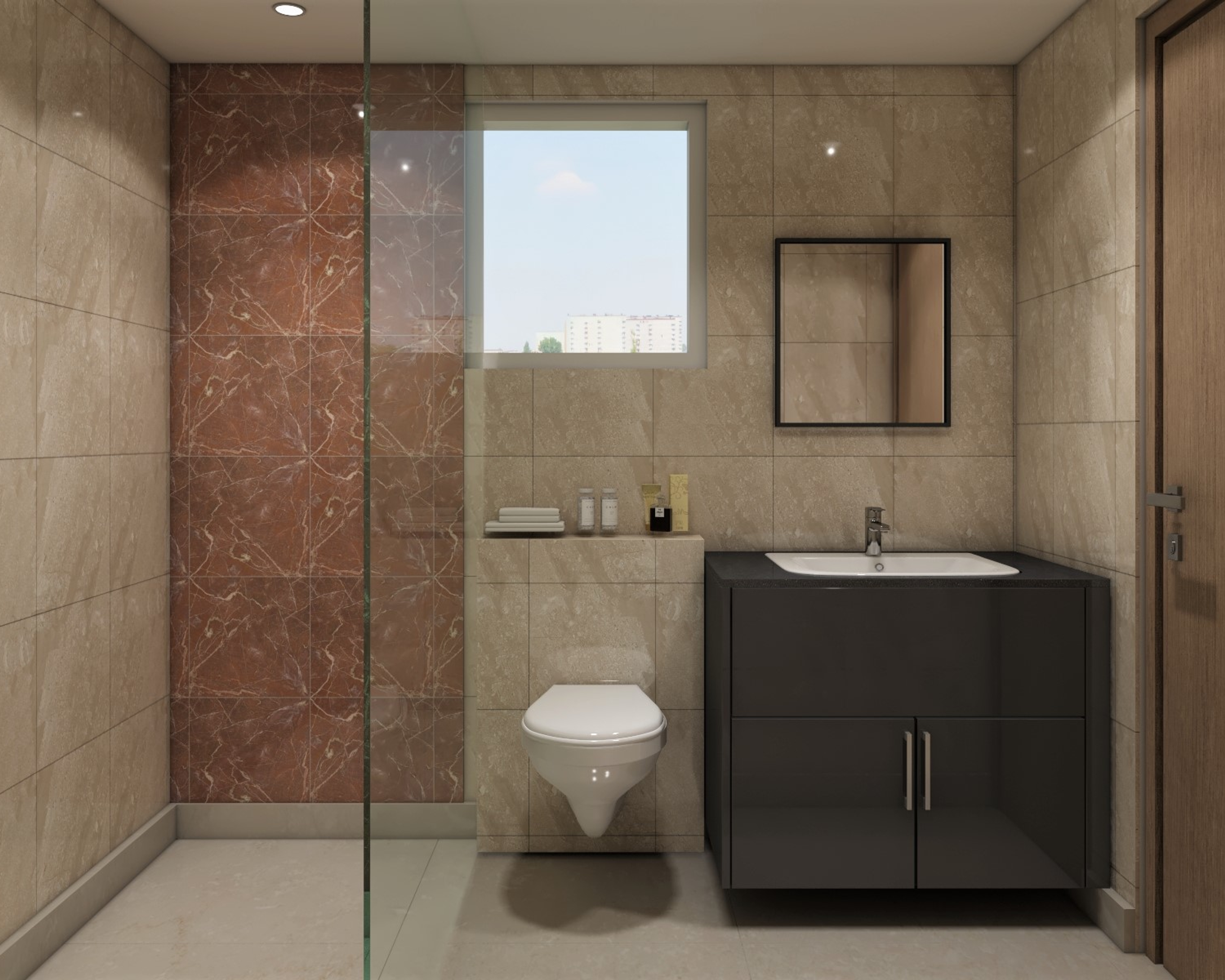 Modern Bathroom Design With Aesthetic Colours And Black Vanity
