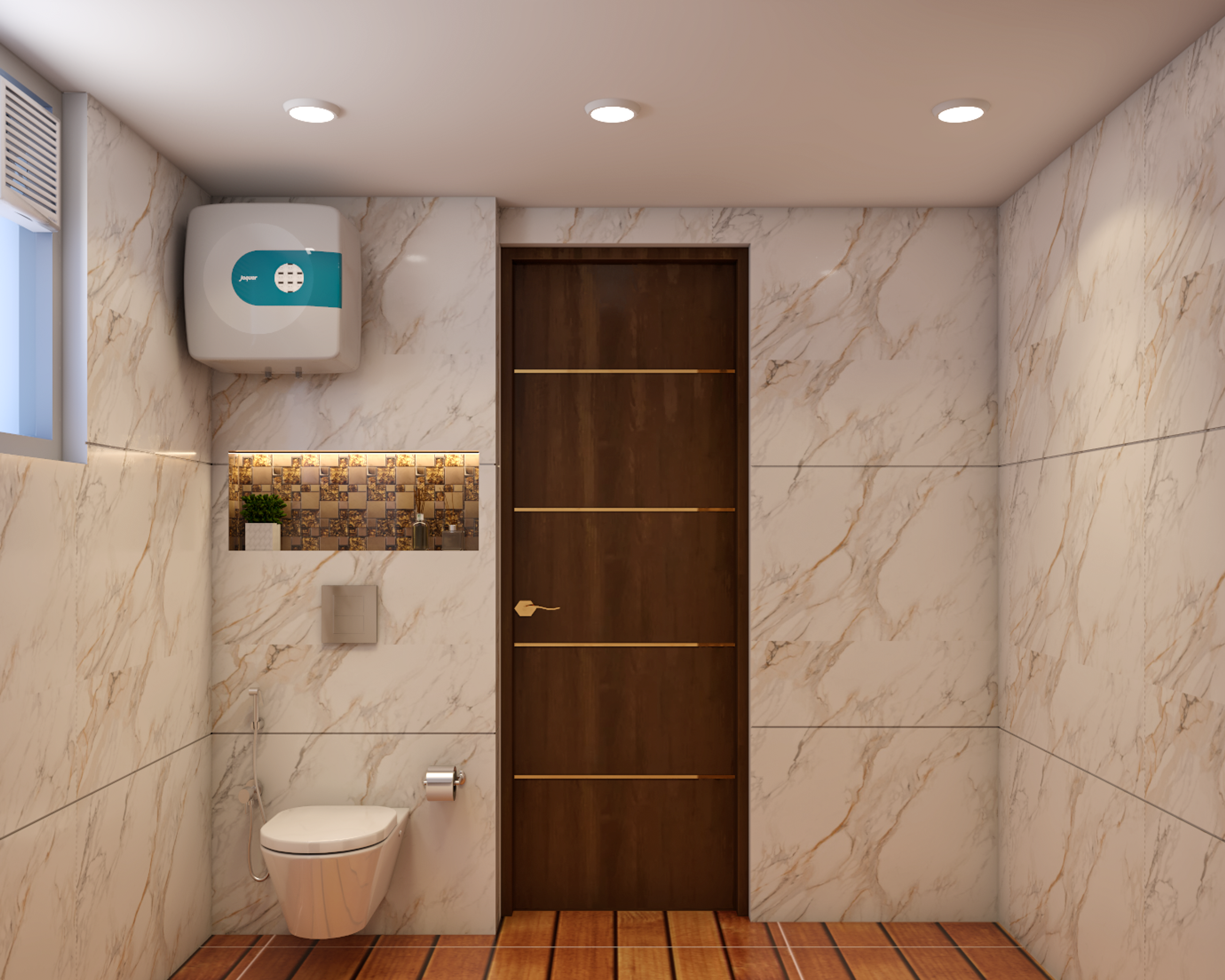 Contemporary Bathroom Design With Marble Cladding - Livspace