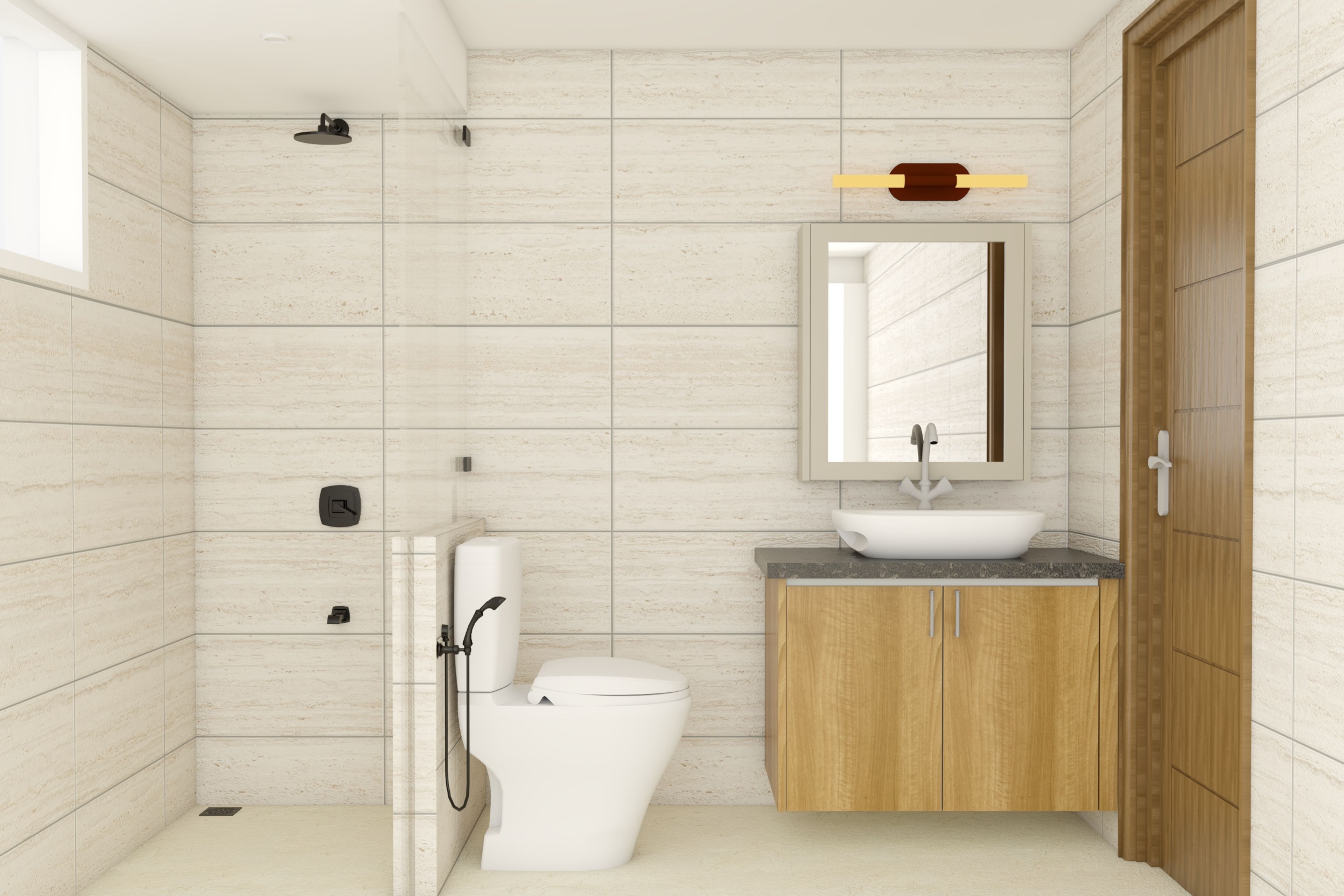 Compact Beige Bathroom Design With Wall-Mounted Cabinet