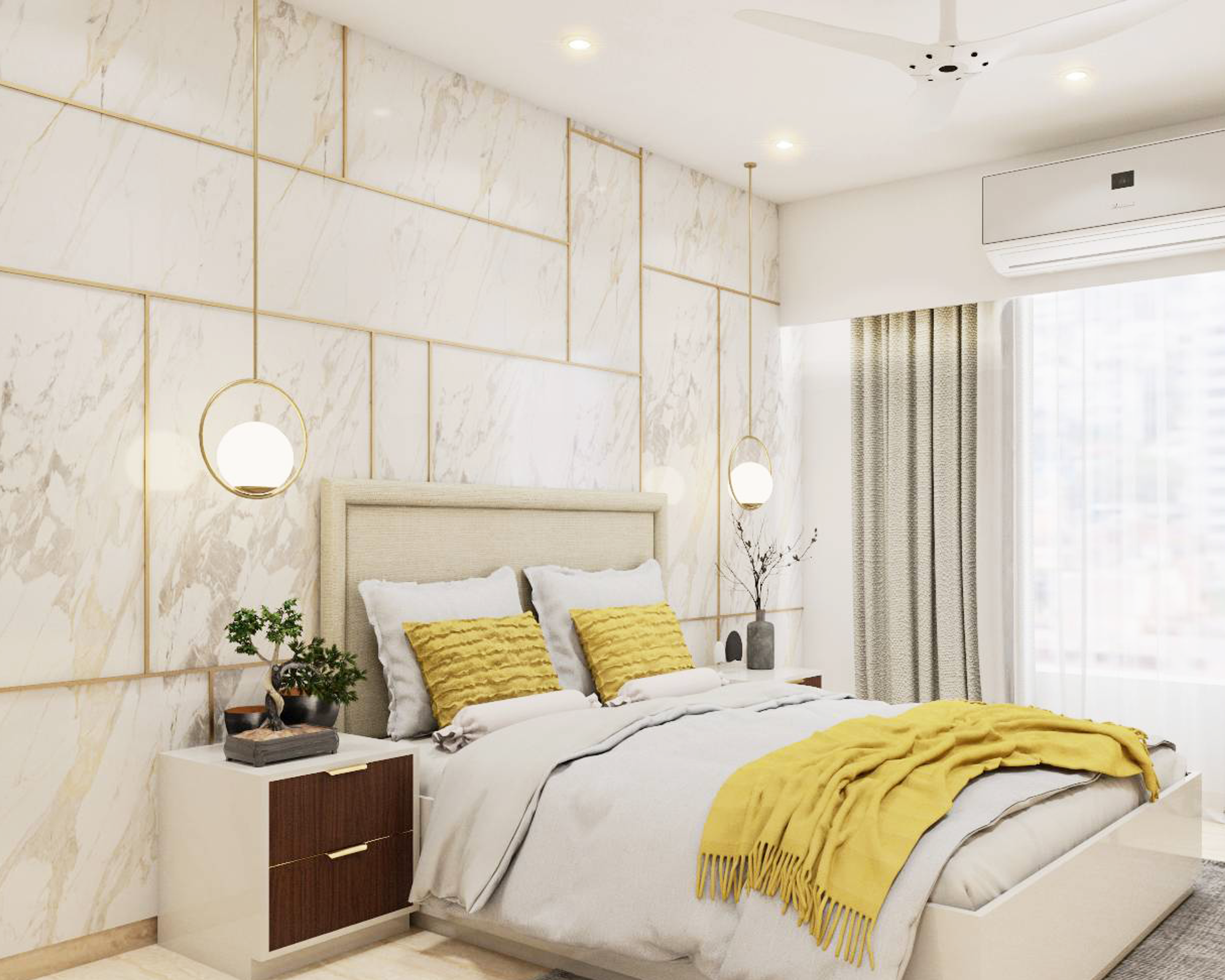 White And Yellow Spacious Master Bedroom