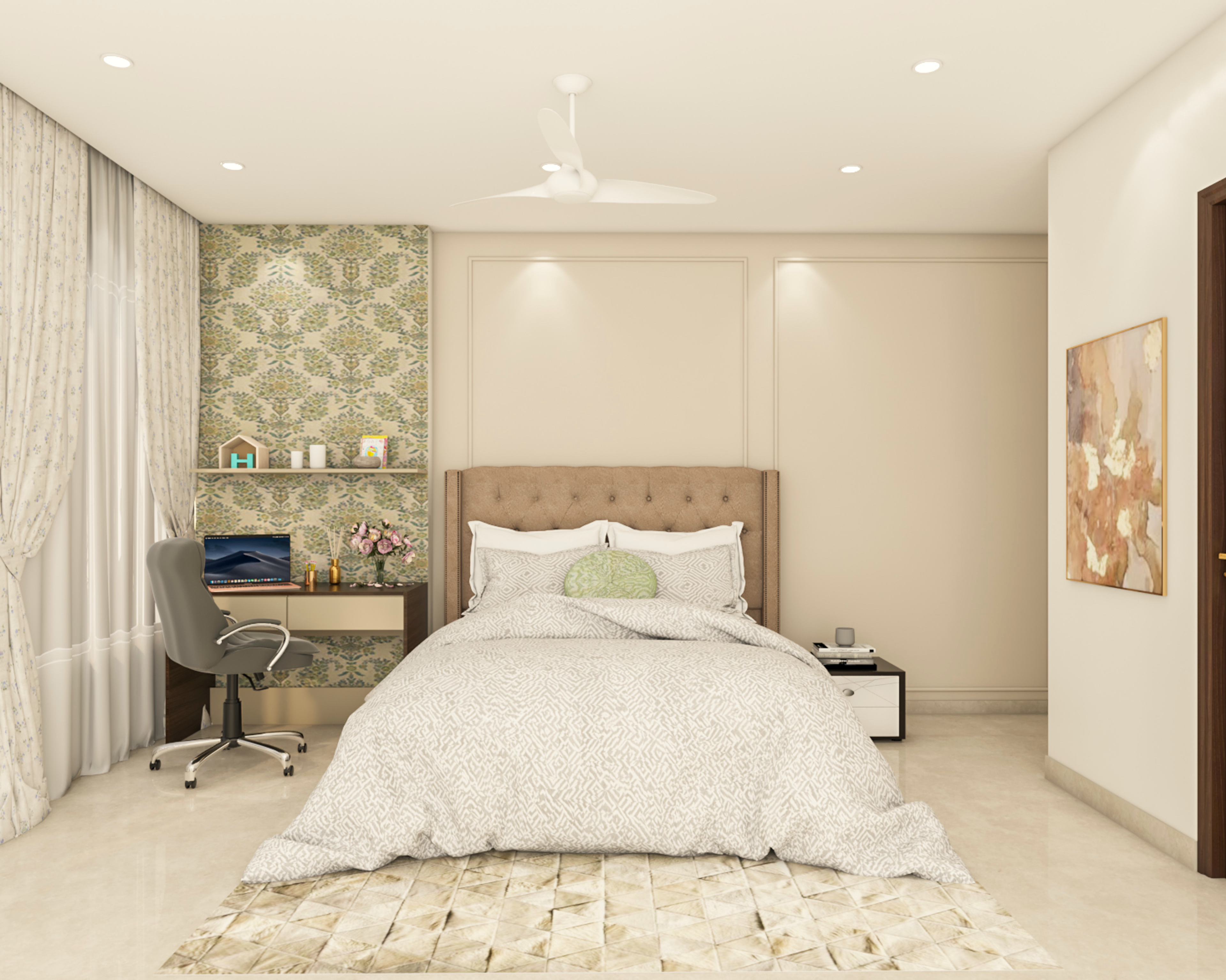 Contemporary Master Bedroom Design With Patterned Rug