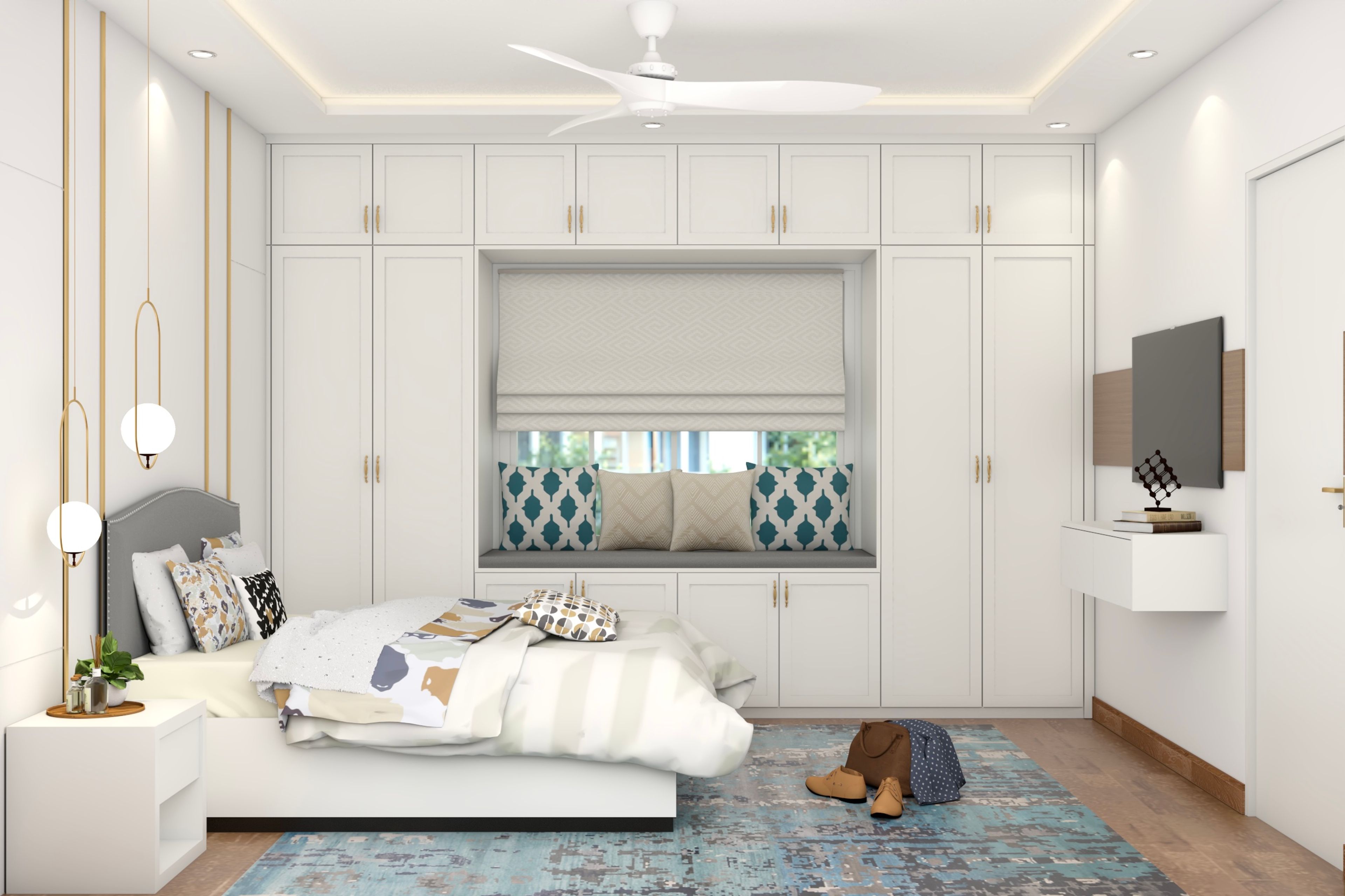 Spacious Modern Master Bedroom Design In White