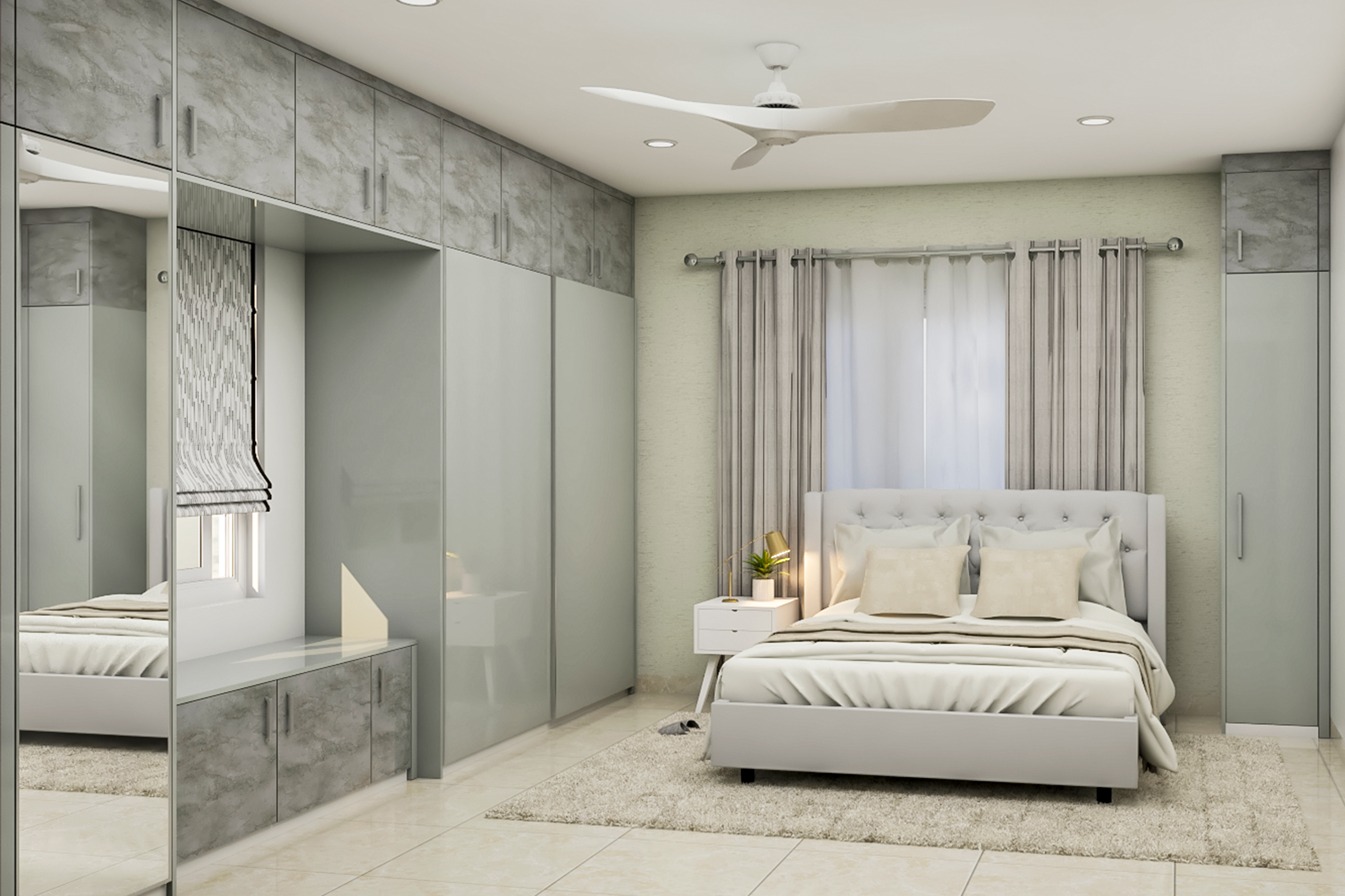 Contemporary Style Spacious Master Bedroom Design In Grey And Beige