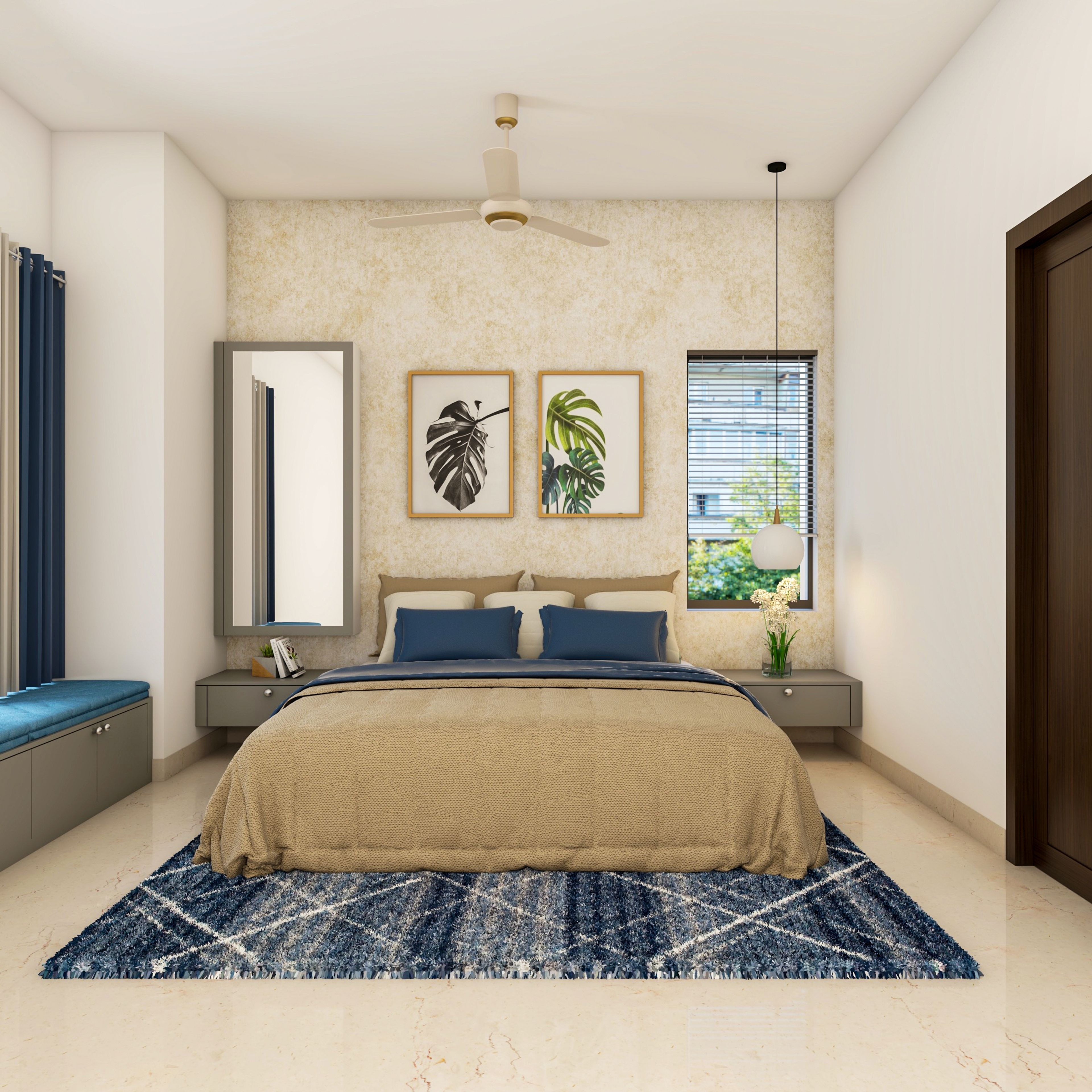 Compact Master Bedroom Design With Window Seat