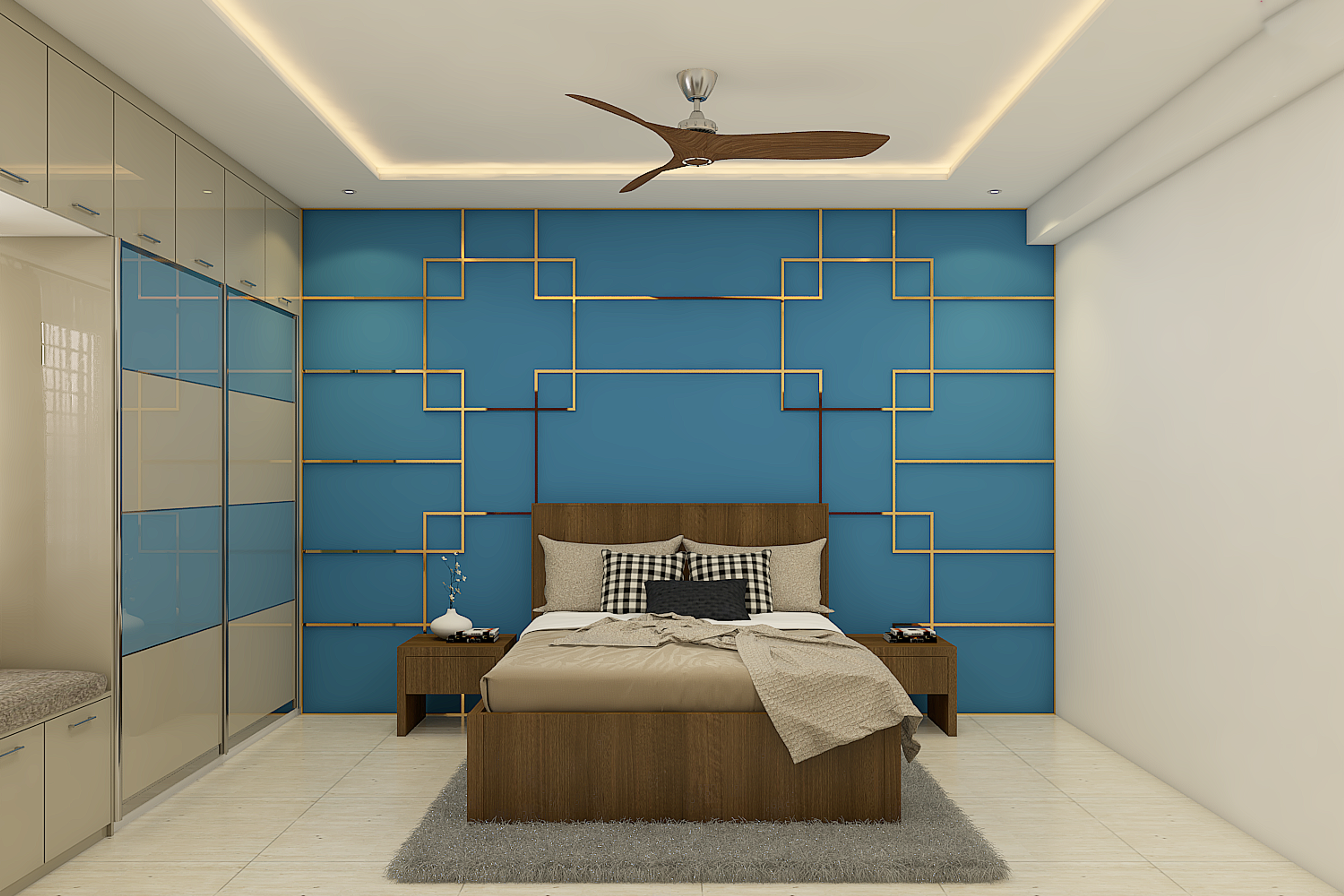 Contemporary Style Blue Master Bedroom Design