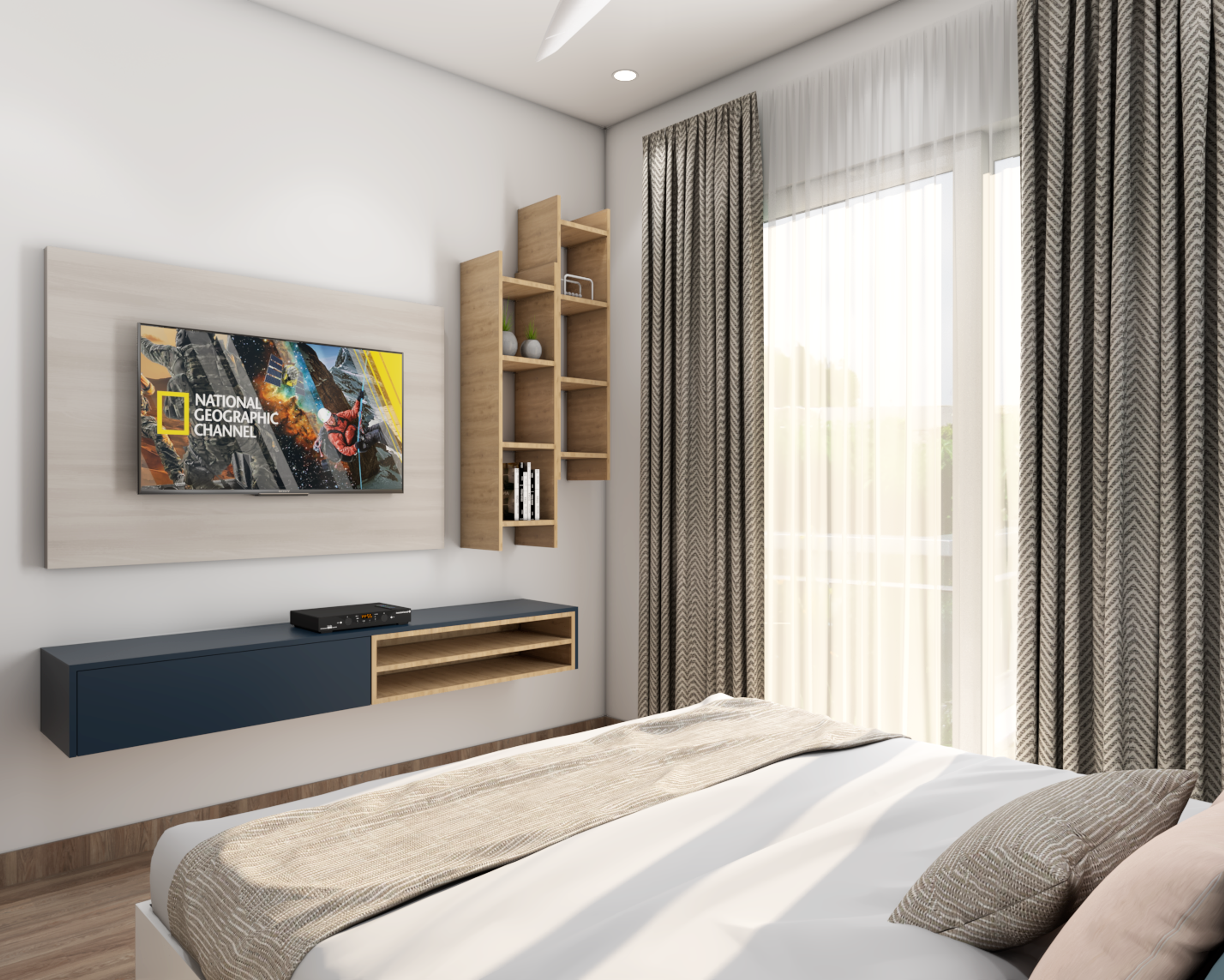 Modern Blue And White Master Bedroom Design - Livspace