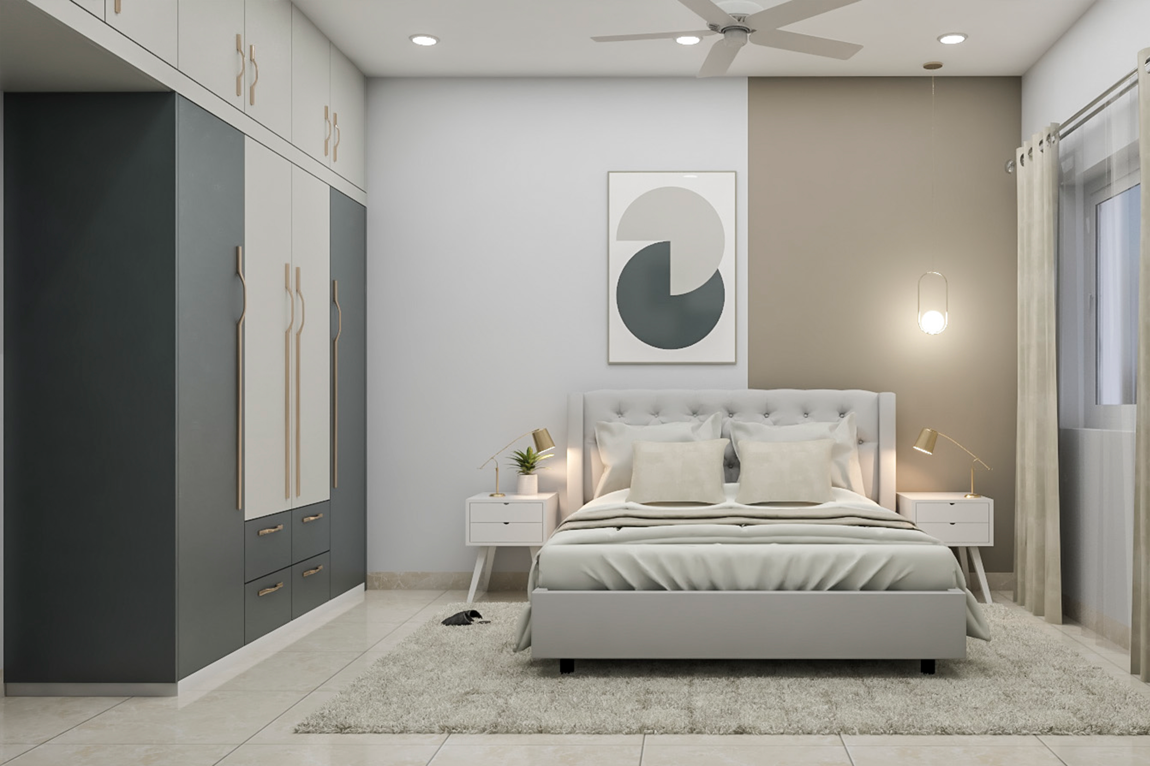 Pure White Bedroom With Two-Toned Accent Wall