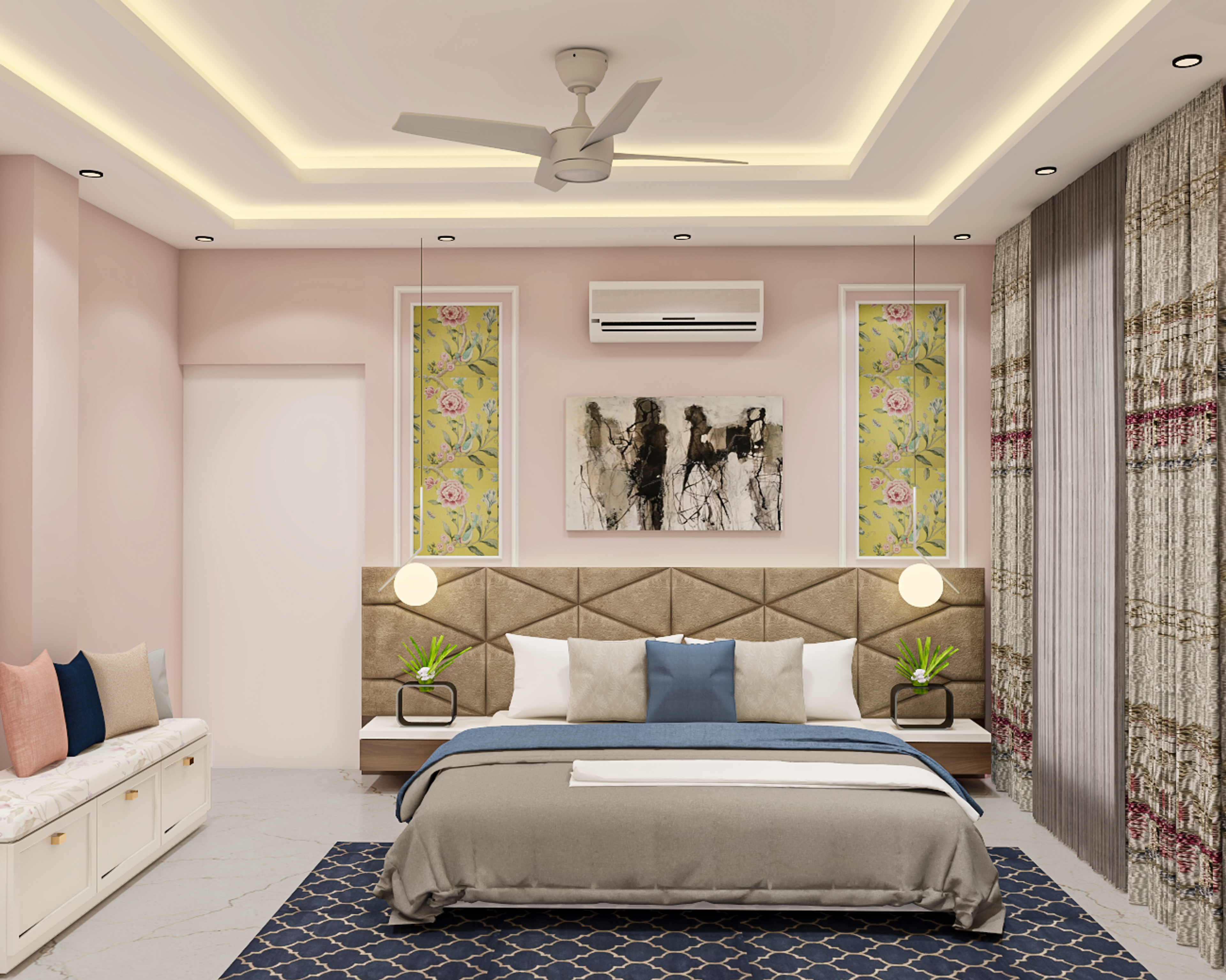 Well-Lit Modern Master Bedroom Design For Spacious Areas