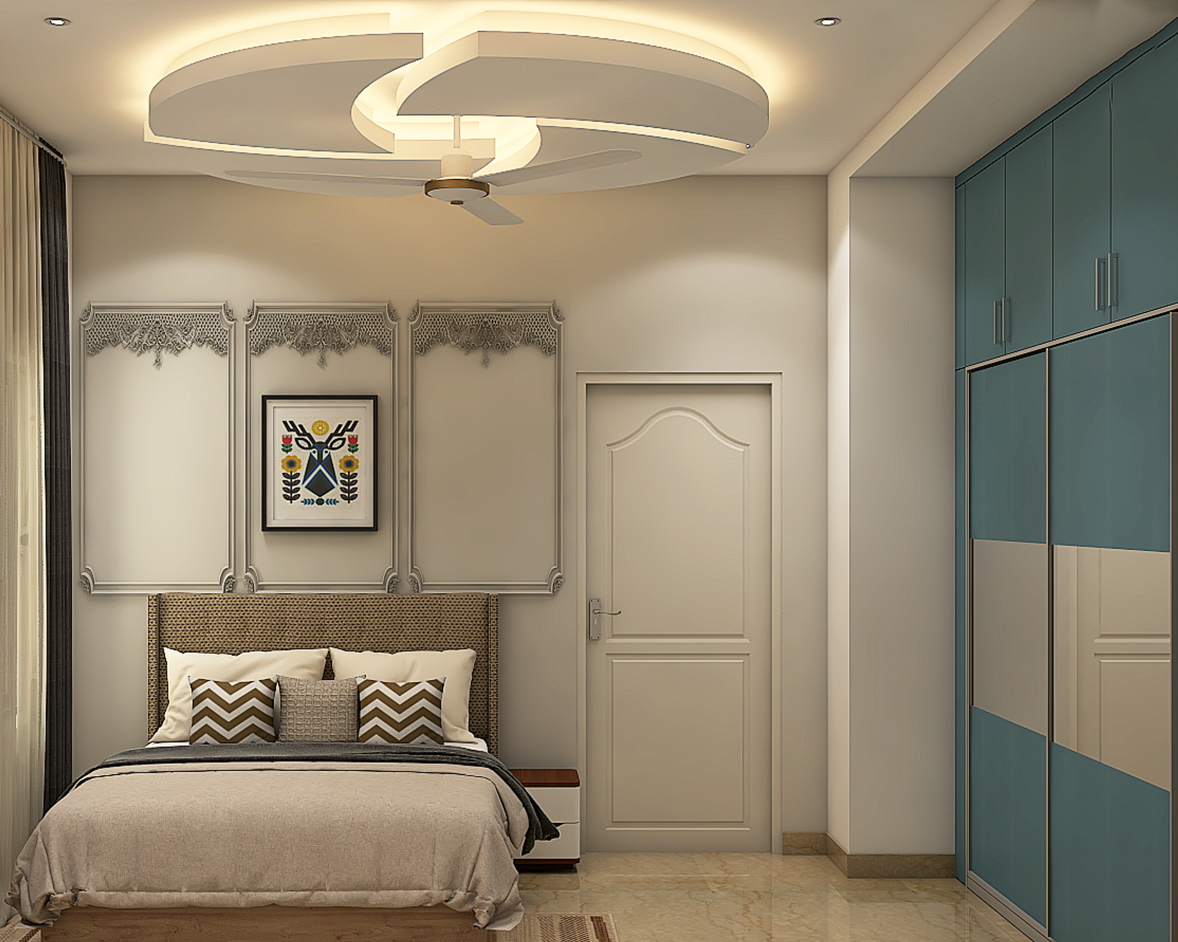 Master Bedroom Design With Classic False Ceiling