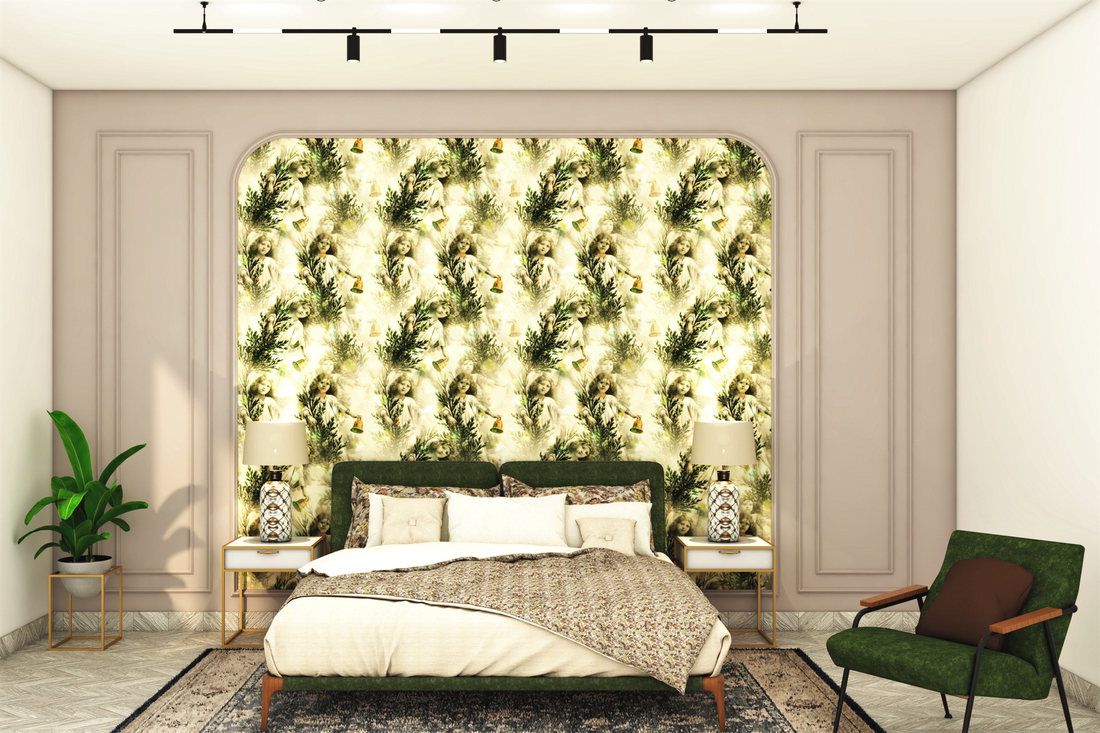 Vintage Bedroom With Designer Wallpaper