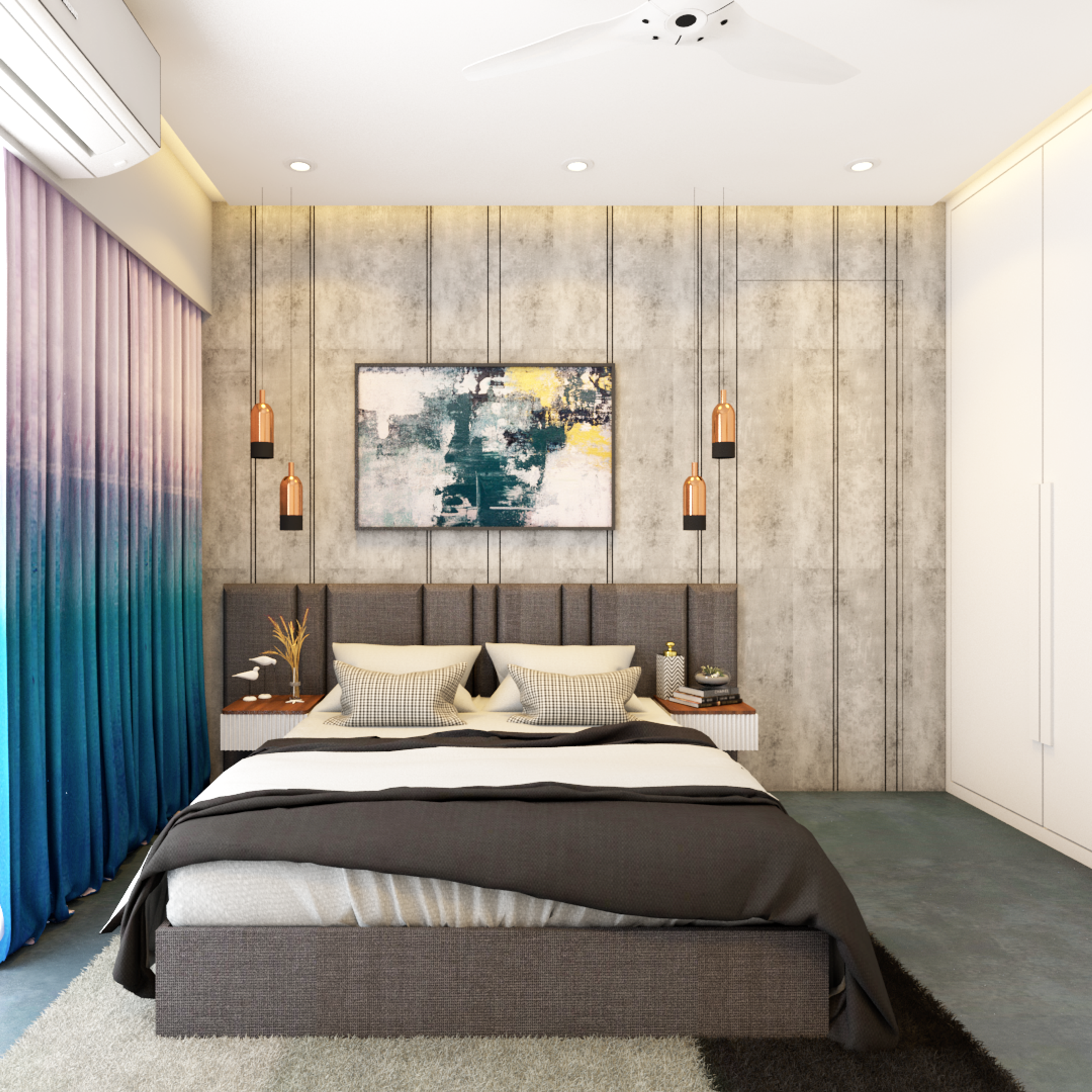 Sophisticated Grey-Themed Bedroom With Multiple Textures And Patterns