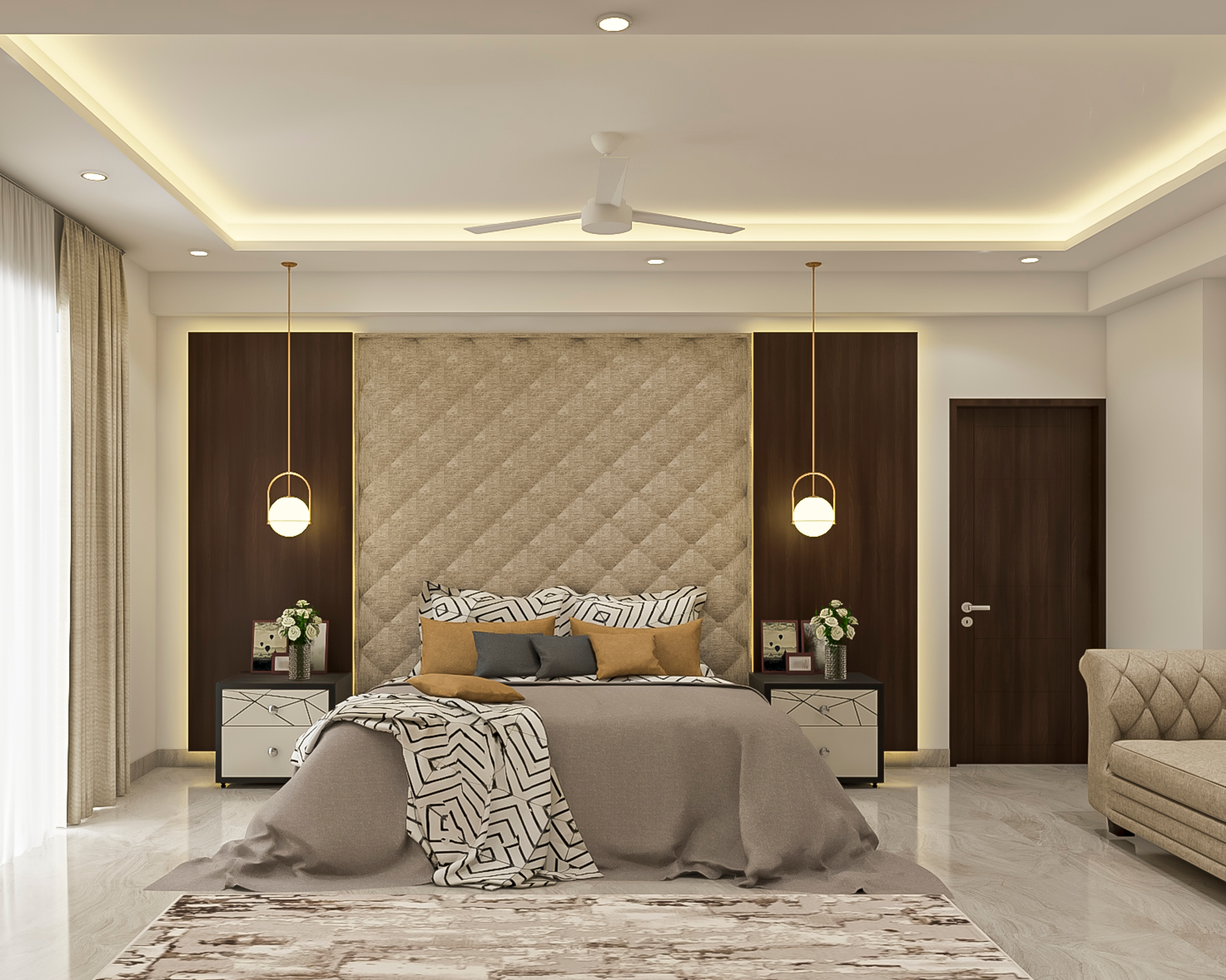 Contemporary Master Bedroom Design With Dark Oak Wood Textures