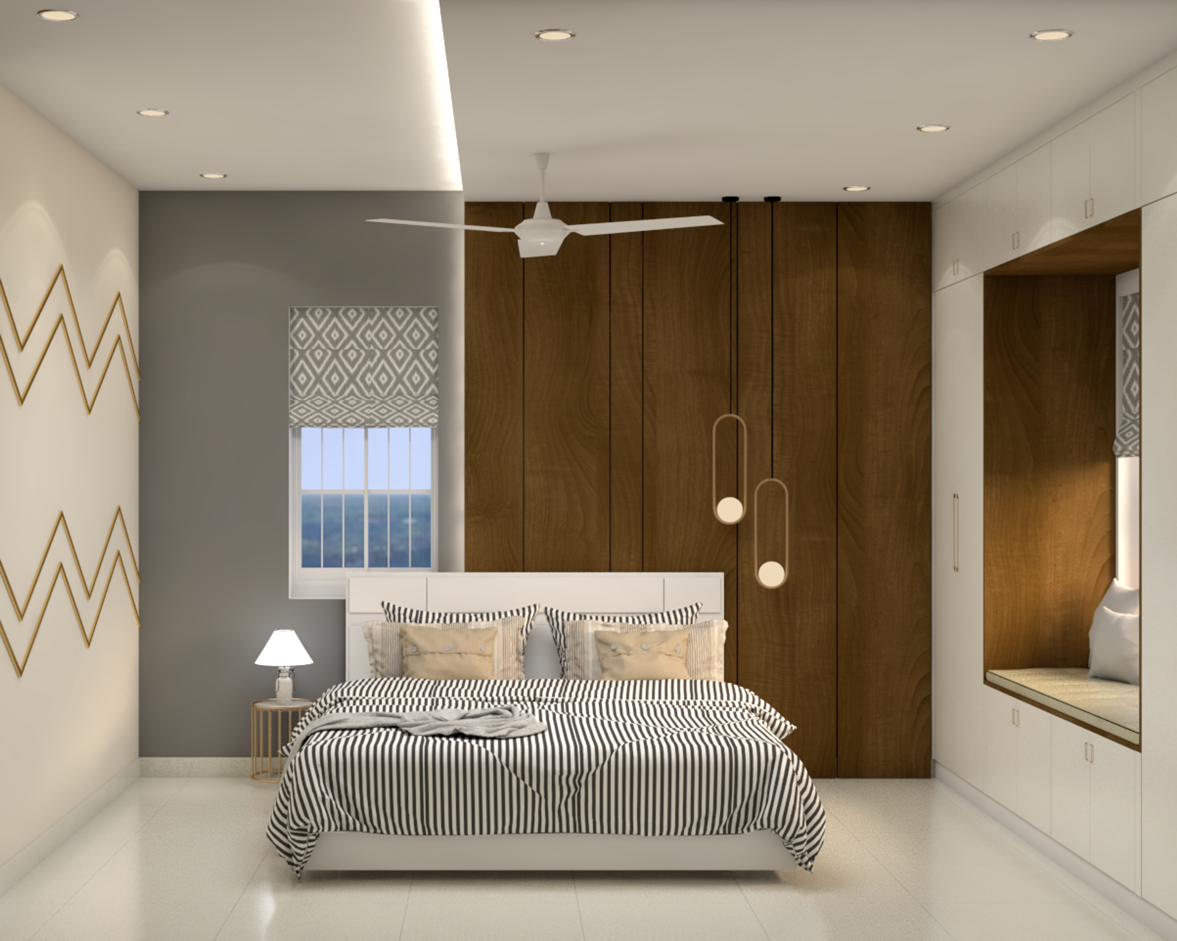 Contemporary White And Brown Master Bedroom Design