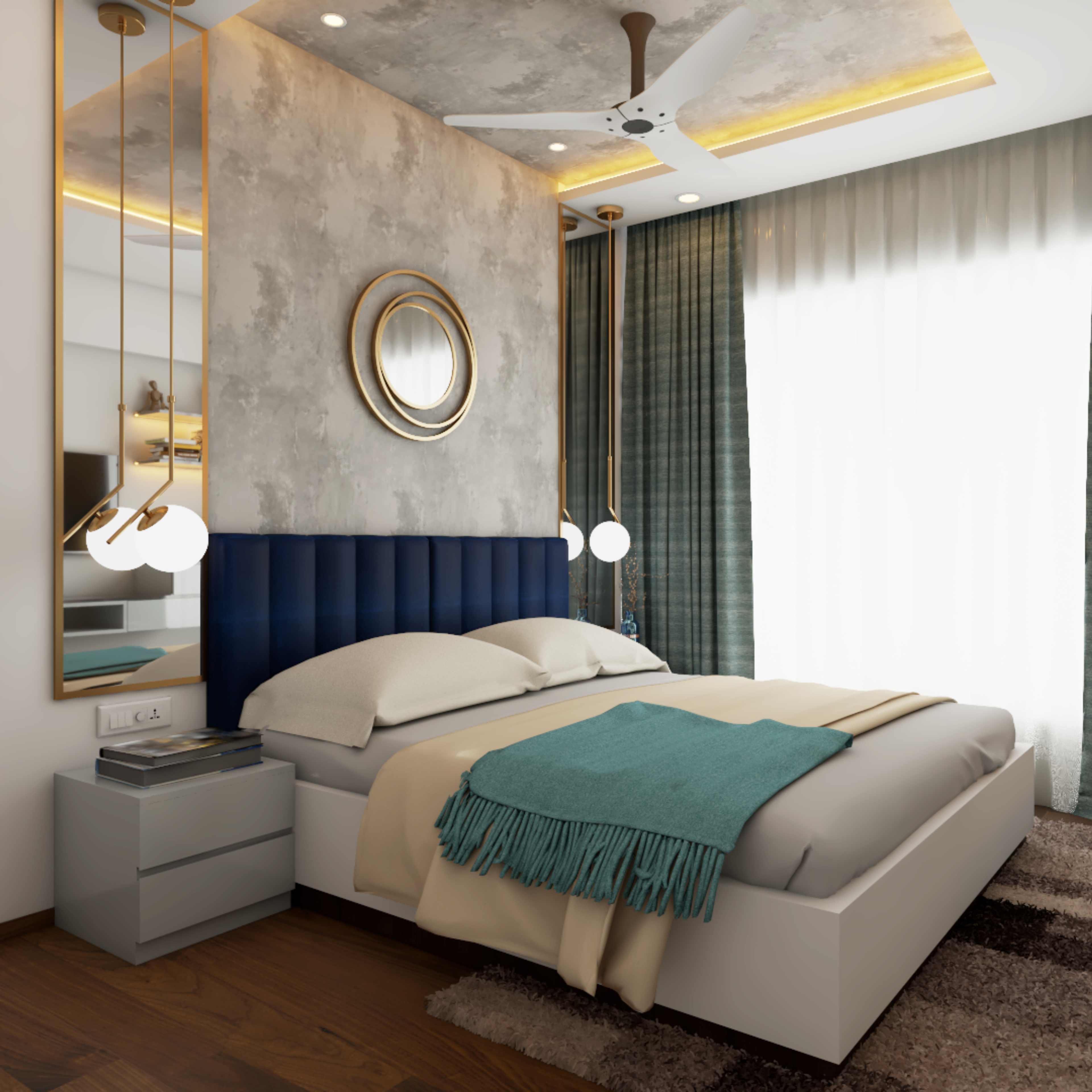 Compact Grey-Themed Bedroom Design