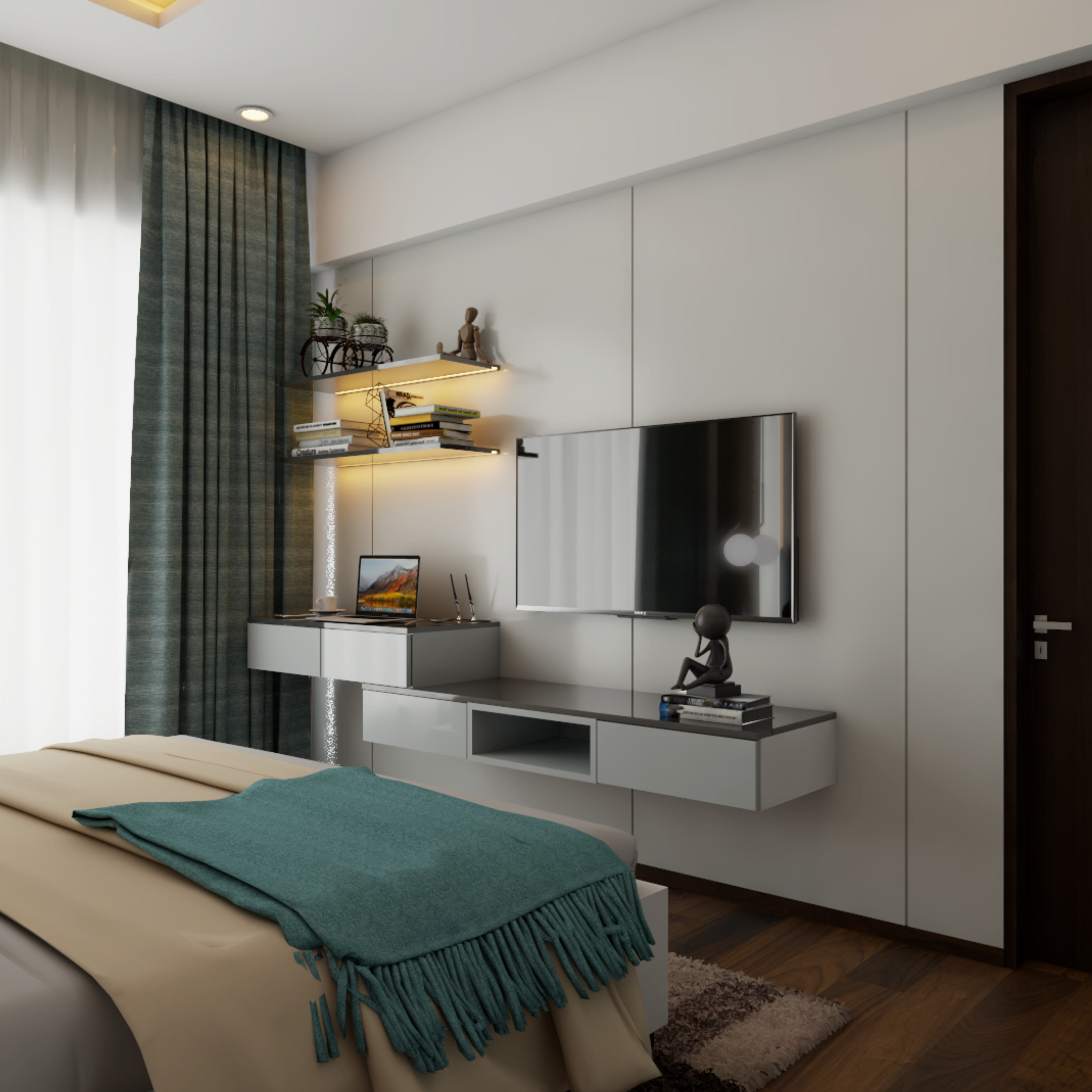 Grey Themed Bedroom - Livspace