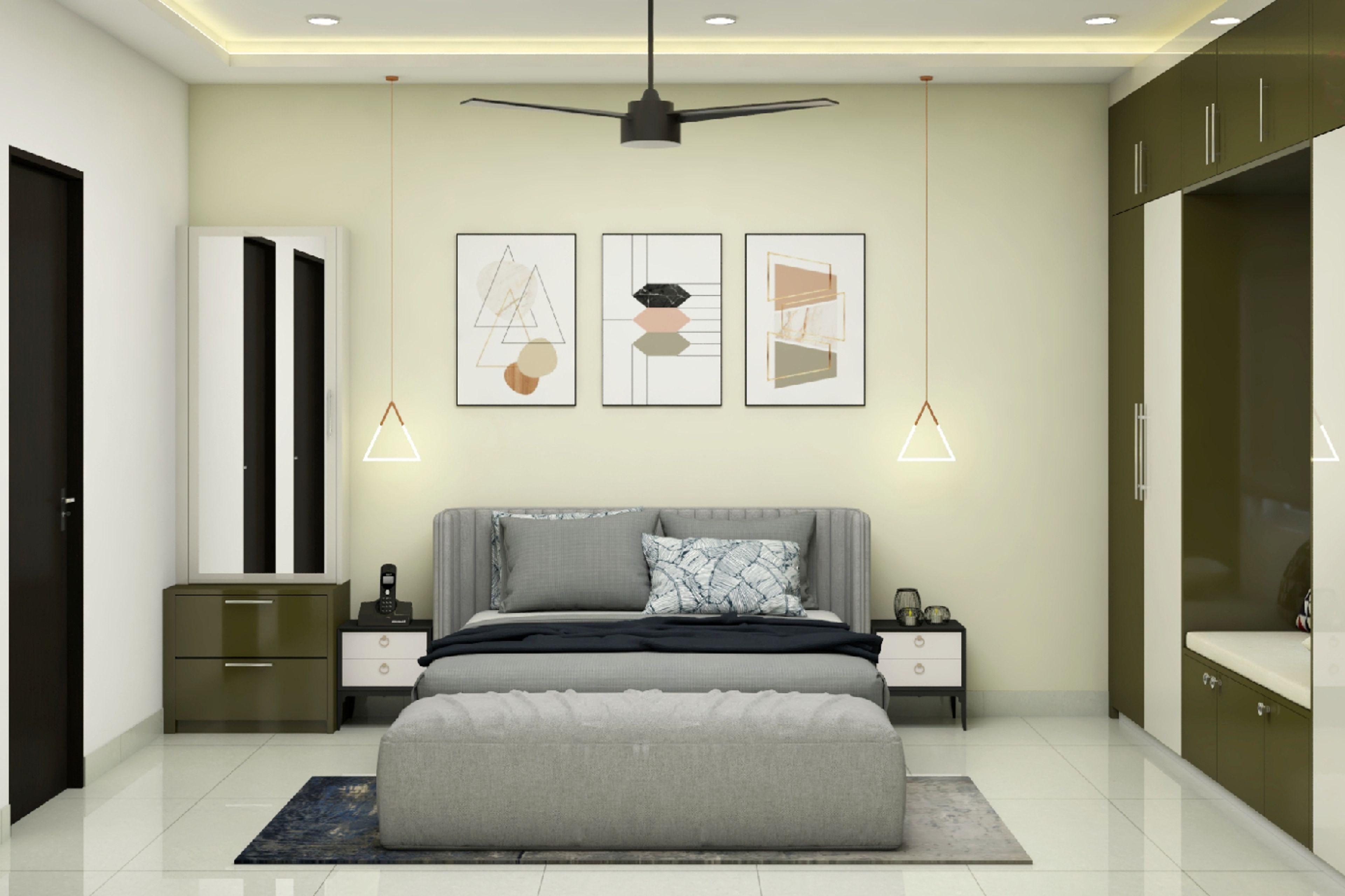 Modern Bedroom With Mild Green Hues