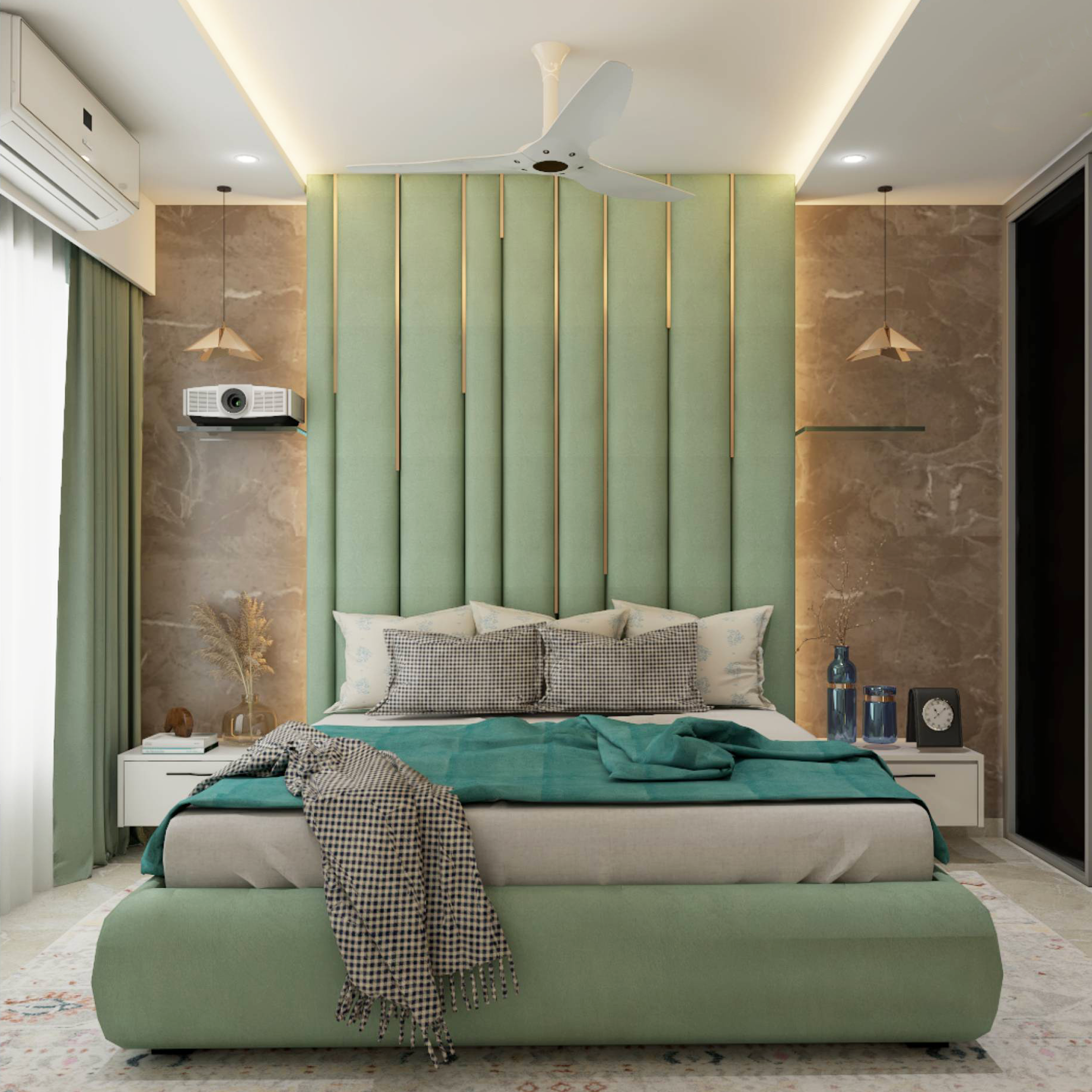 Modern Style Compact Green Master Bedroom Design
