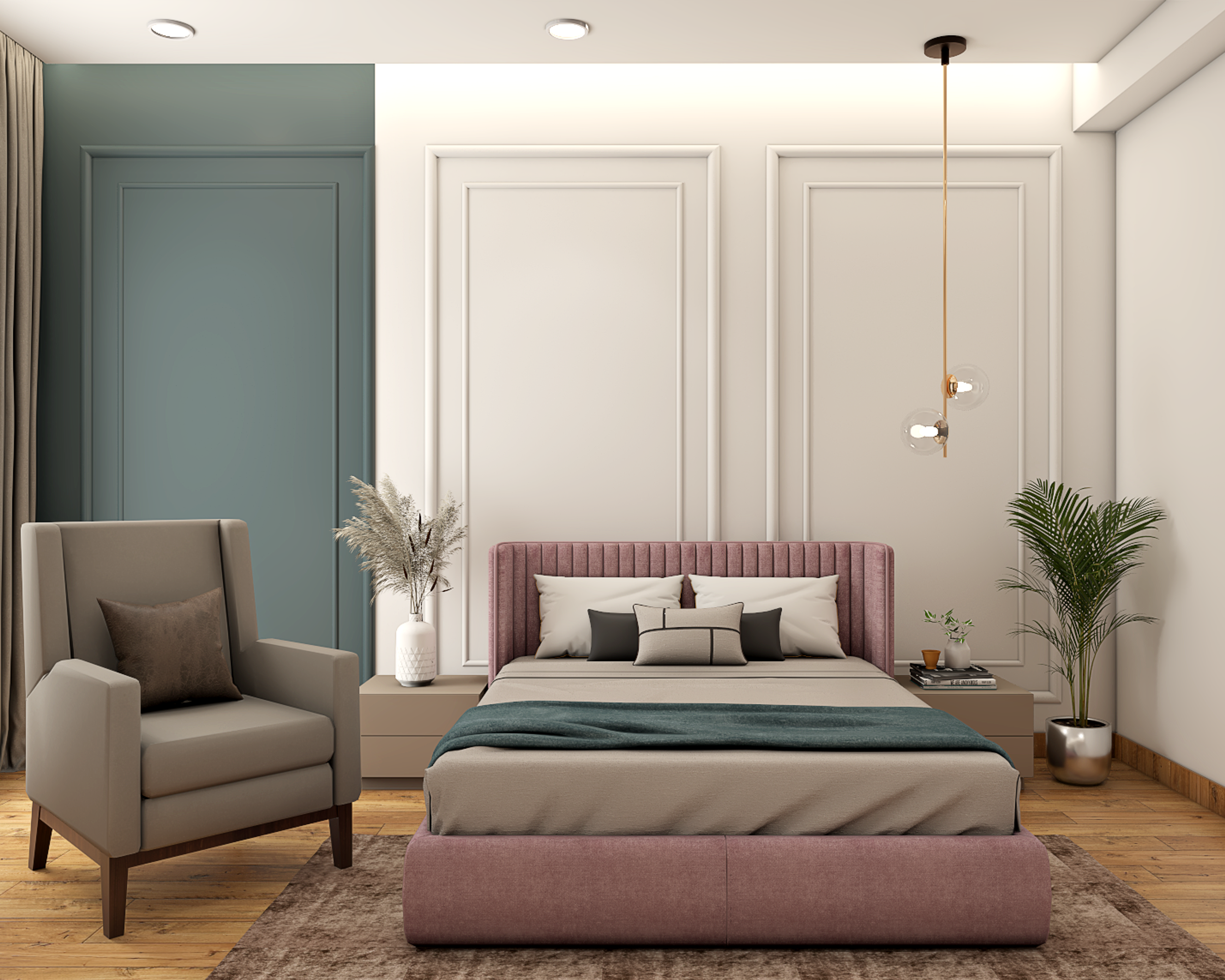 Minimal Master Bedroom Design With Grey And White Walls