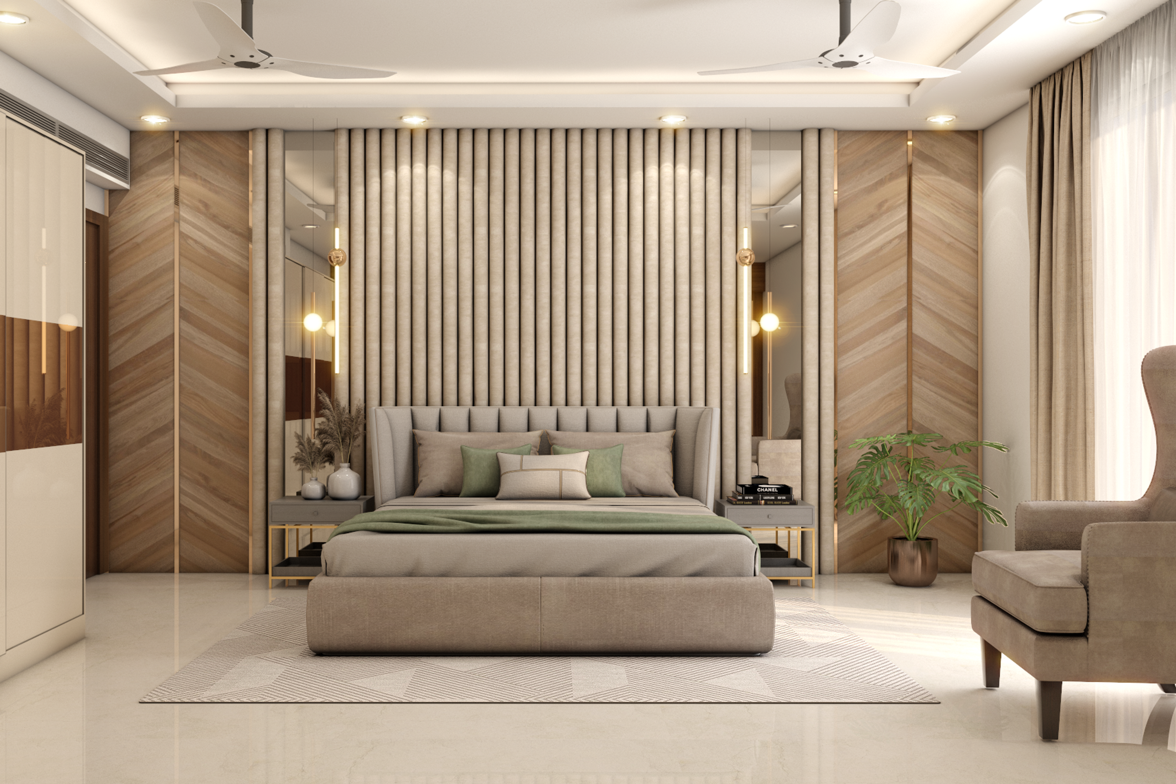 Modern Spacious Master Bedroom Design In Beige