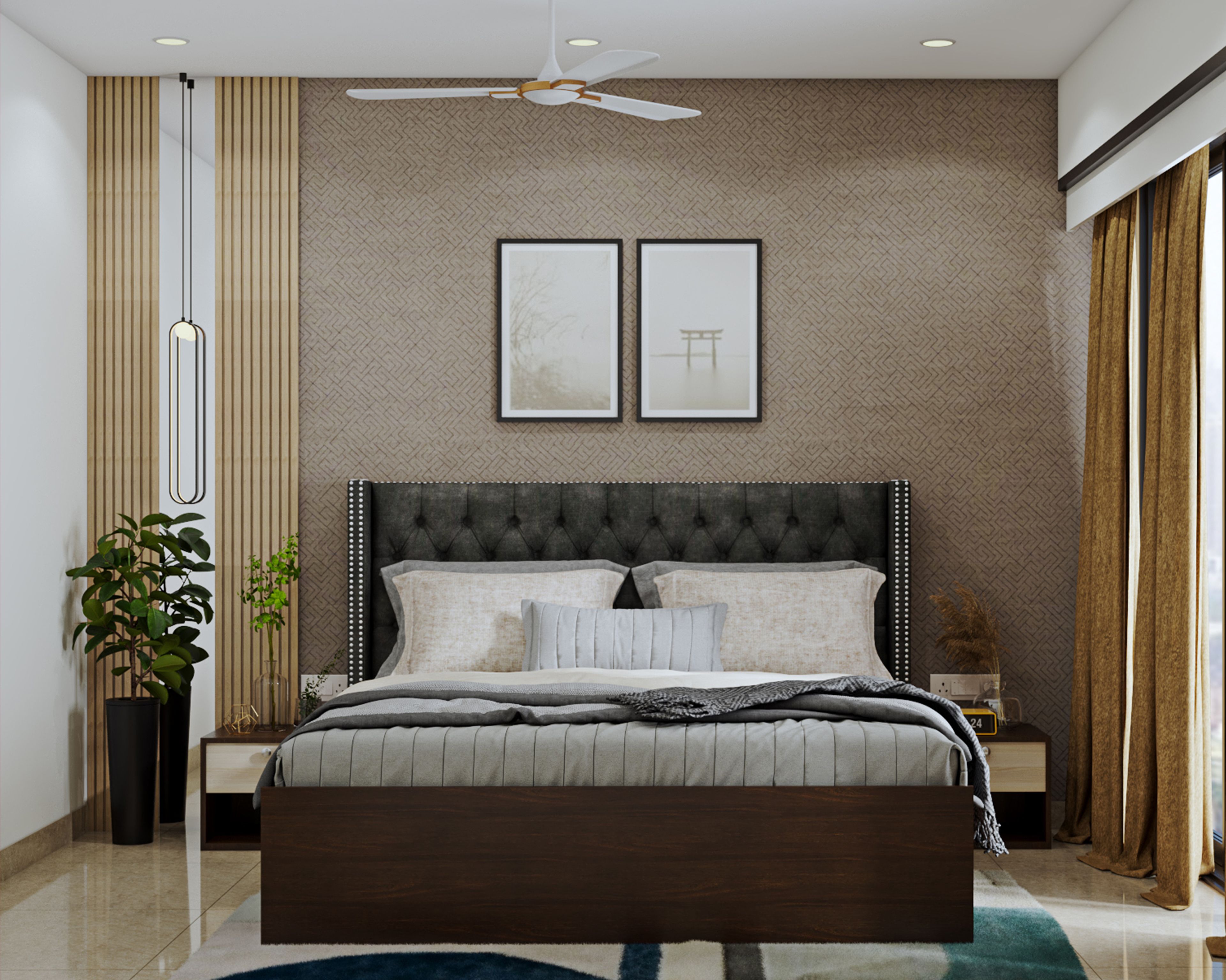 Contemporary Brown Master Bedroom Design With Compact Interiors
