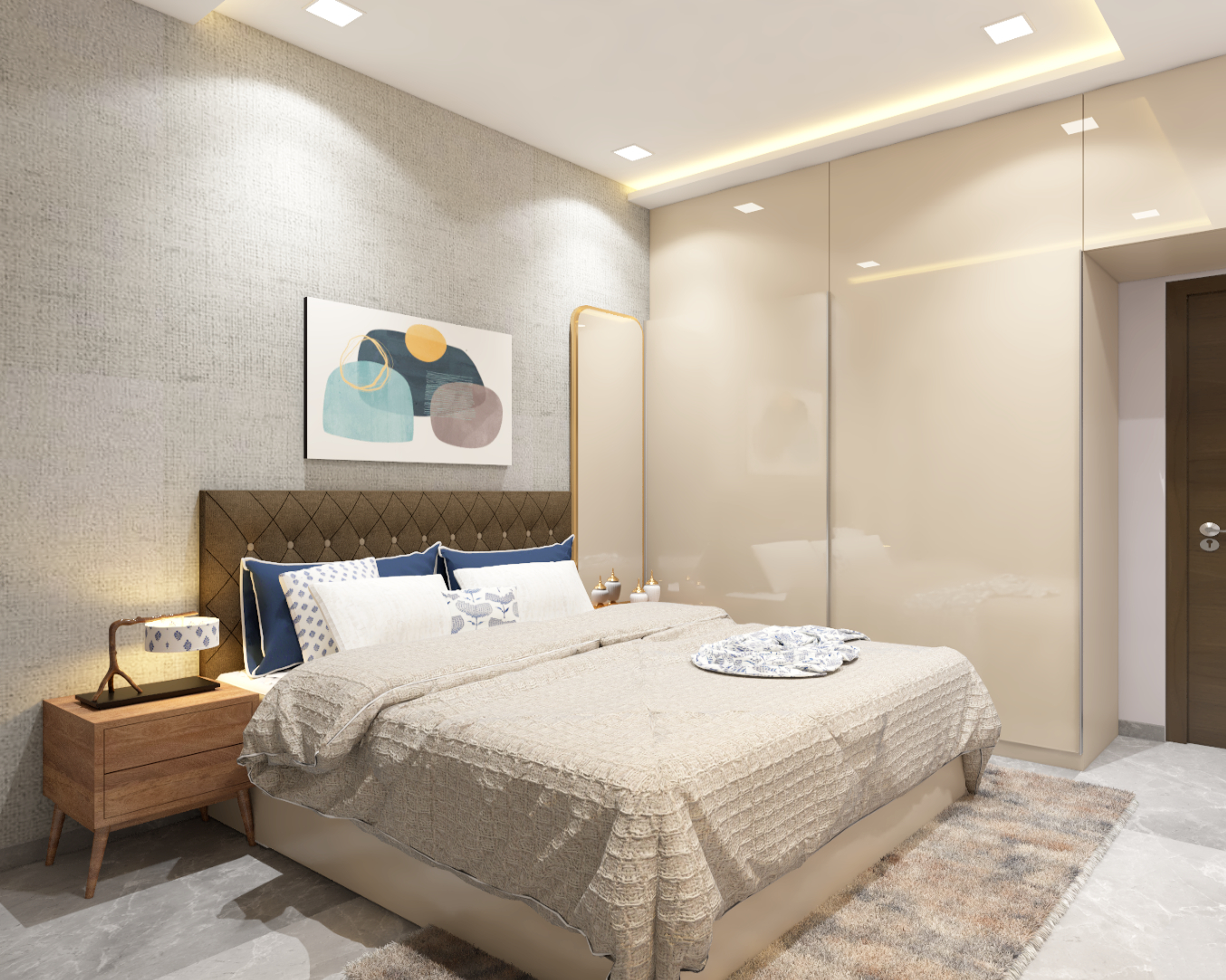 White Master Bedroom With Modern Interiors