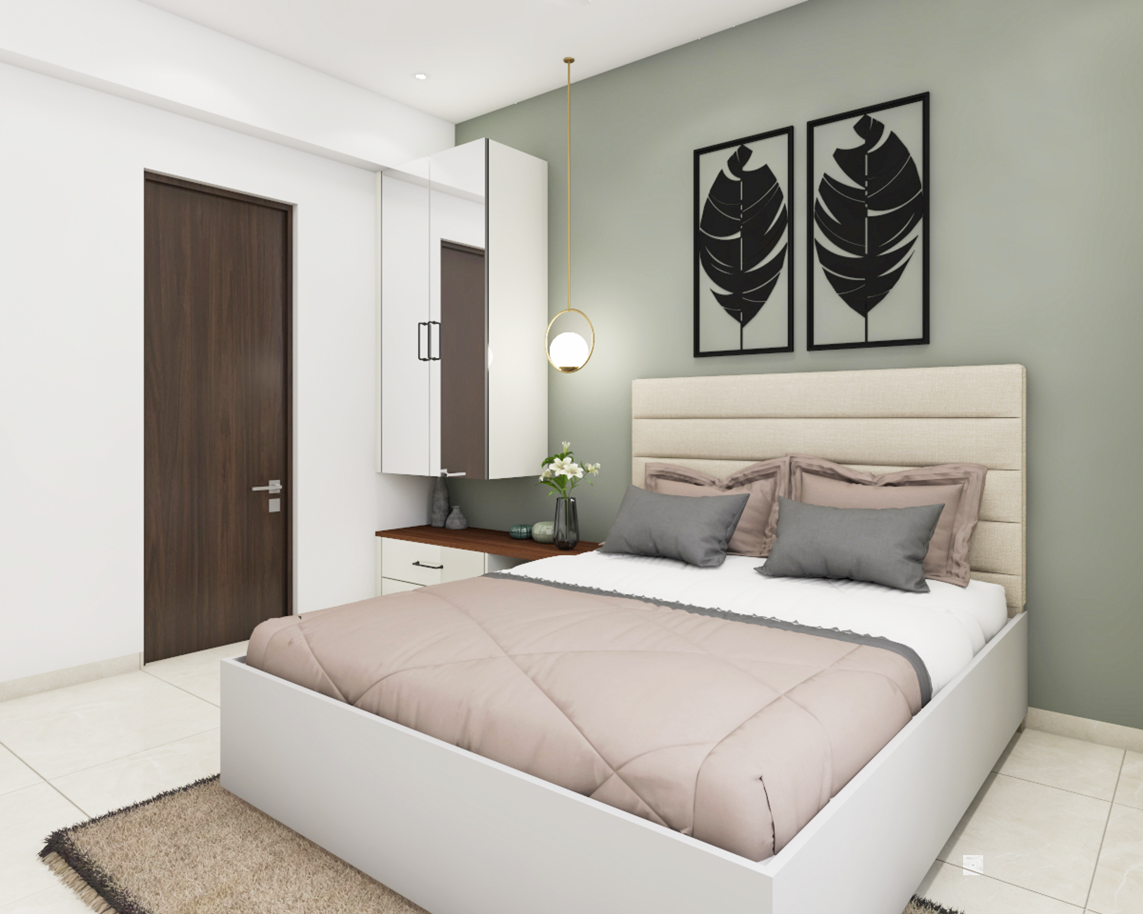 Modern Bedroom Design With Pastel Green Wall