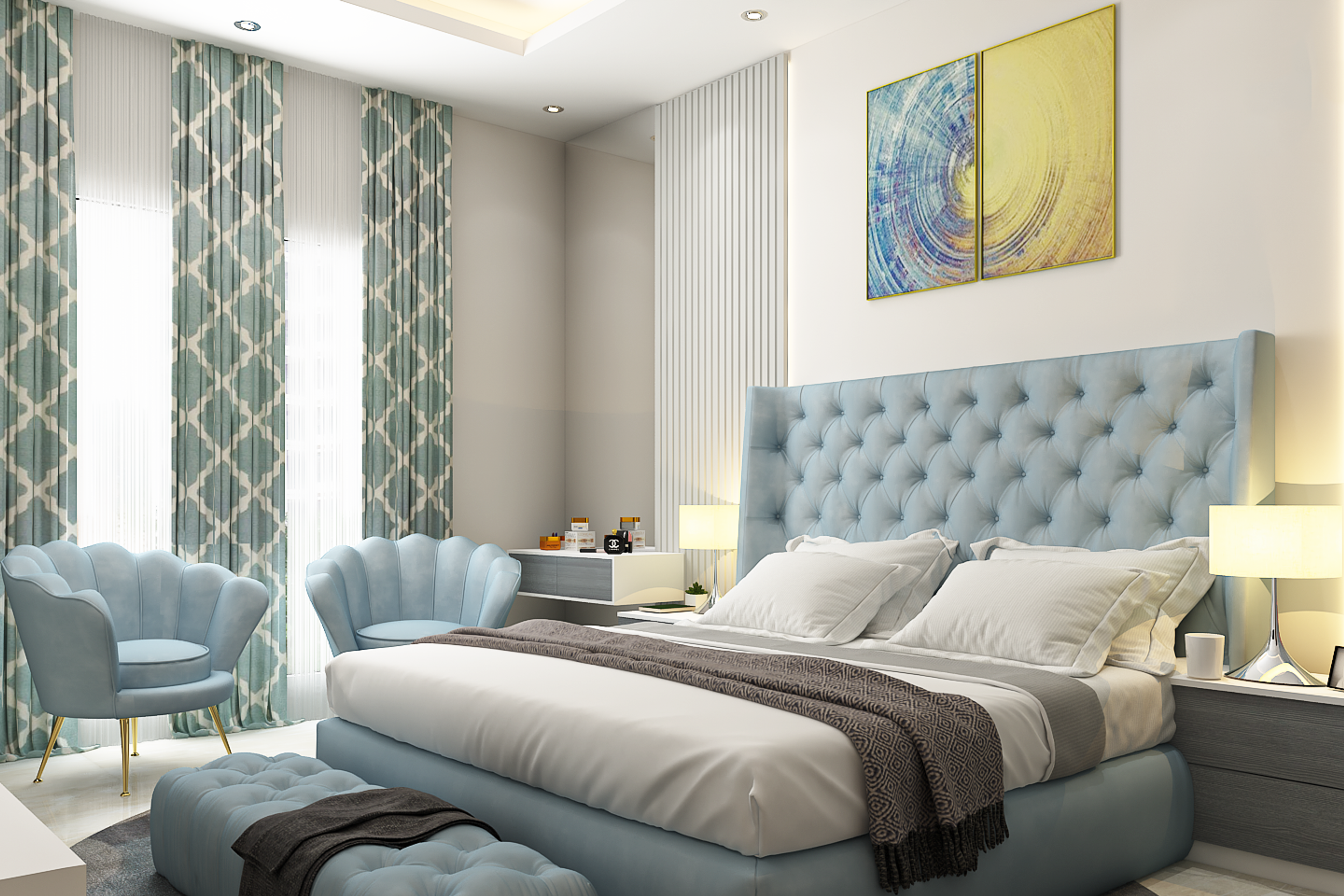 Icy Blue Modern Master Bedroom Design